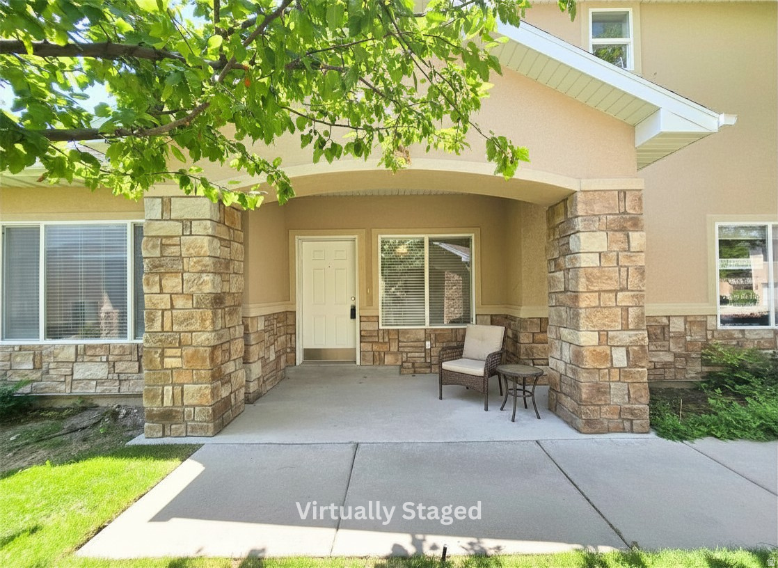 Fantastic condo featuring single-level living and vaulted ceilings. Wonderful family room filled with natural light. Bright kitchen and sunny dining area overlook the beautiful grounds. Inviting bedrooms showcase views of open green space. Splendid bathroom includes deluxe walk-in tub. Residents enjoy outstanding amenities including clubhouse, pool, gym, playgrounds, and abundant guest parking. Lush and meticulously maintained grounds create remarkable neighborhood setting. Excellent West Jordan location with convenient access to shopping, dining, and entertainment. Rare opportunity blends main-level living with amazing setting in this fabulous community.