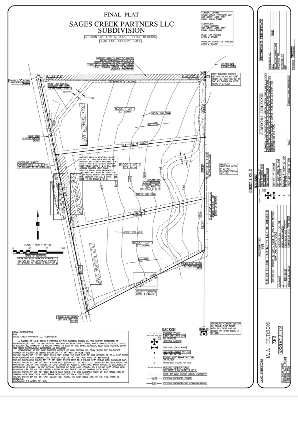 SAGES CREEK PARTNERS LLC  SUBDIVISION - Land