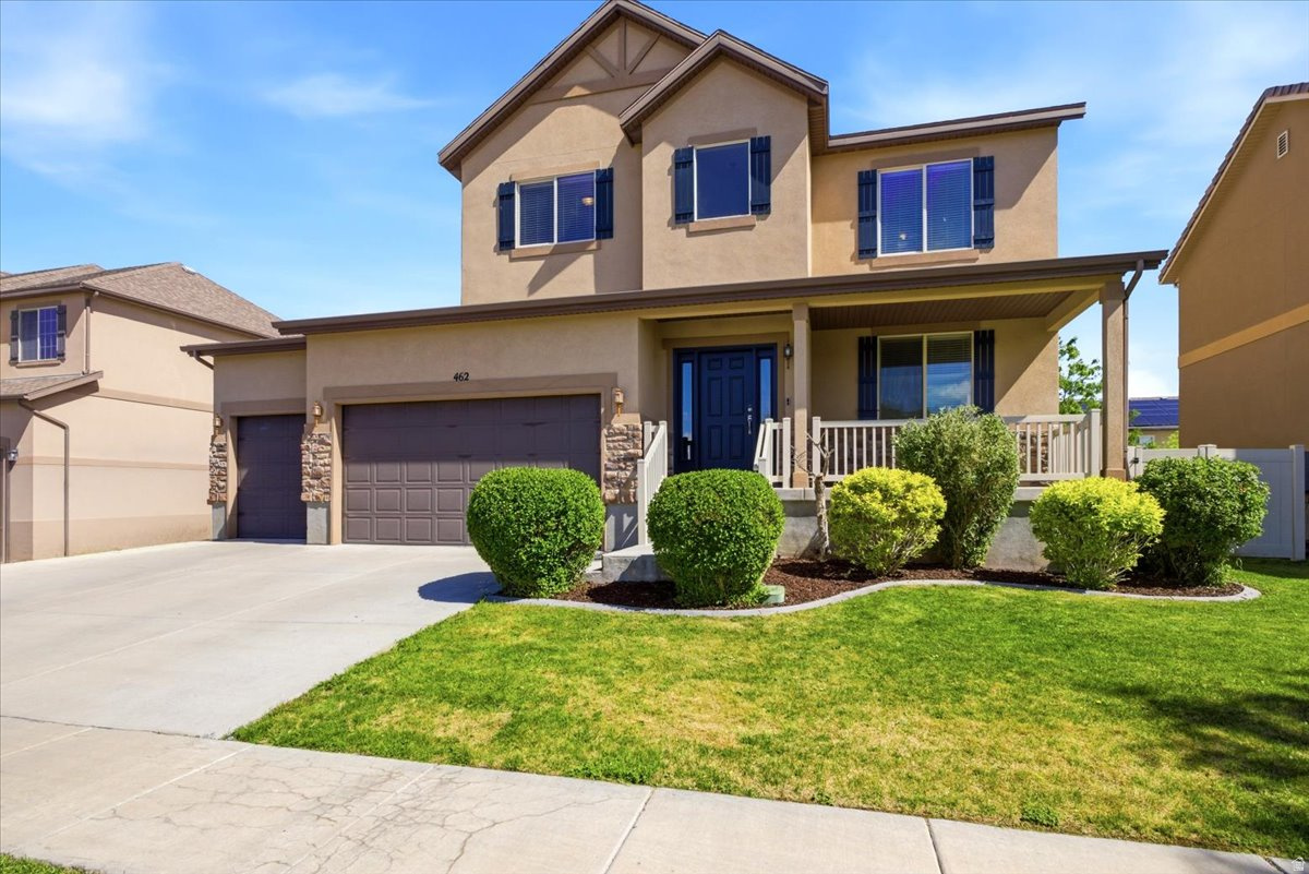 Welcome to this wonderful 2-story home in Stansbury Park, featuring stunning mountain views and convenient freeway access. Close to schools, nearby golf as well as easy access to shopping and restaurants. It's just 24 minutes from downtown Salt Lake City. The home has six bedrooms, 3.5 baths, and a spacious three-car garage. The master bath includes a separate tub and shower, along with large walk-in closet. The fully finished basement features two additional bedrooms, a full bath, and a living room, providing ample space for relaxation and entertainment. Inside, you'll find an open layout with tall ceilings, and a dedicated dining room. The outdoor area features a large deck and a landscaped yard, perfect for entertaining plus room to park your RV. Schedule a showing today.
