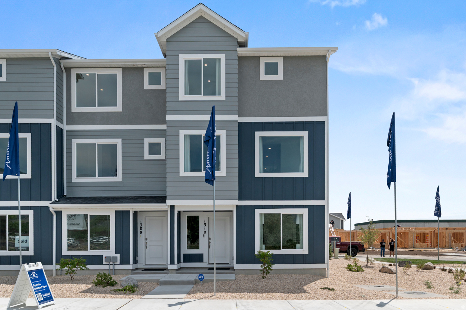 Estimated September Completion! Take advantage of $$$$ toward closing costs with preferred lender DHI Mortgage. Welcome to The Oliver, a beautifully designed three-story END-Unit townhome offering 4 bedrooms, 3 full bathrooms, and a 2-car garage. Thoughtfully crafted to blend modern convenience and style, this home delivers the perfect balance of comfort, functionality, and flexibility. The main level features a private bedroom or flex space ideal for guests, a home office, gym, or study, along with a full bathroom and ample storage, including under-stair storage and a crawlspace. Upstairs, you'll find the heart of the home-a HUGE open-concept kitchen, dining, and living area featuring 9-foot ceilings, beautiful flooring, recessed lighting, and an abundance of natural light. The well-appointed kitchen showcases quartz countertops, an oversized breakfast bar, stainless steel appliances, a pantry, and stylish Shaker cabinetry, making it perfect for both everyday living and entertaining. The upper level offers a spacious primary suite complete with a walk-in closet and private en-suite bath, plus two additional bedrooms, a full bathroom, and a conveniently located laundry room. Enjoy nearby parks, and unbeatable convenience with shopping, dining, and freeway access all within approximately five minutes. This prime location offers the lifestyle you've been looking for. Additional features include a Smart Home Package, Active Radon Mitigation System, and generous Home Warranty, all included for added peace of mind. Photos are of a model home of the same floor plan. Selections, colors, materials, and options may vary. Buyers to verify all information, including square footage, which is provided as a courtesy estimate from building plans. No representation or warranties are made regarding school boundaries or assignments; buyers should conduct their own investigation. Sales Center Hours: Monday, Tuesday, Thursday, Friday & Saturday 11:00 AM6:00 PM; Wednesday 1:00 PM6:00 PM; Closed Sunday. Call for an appointment!