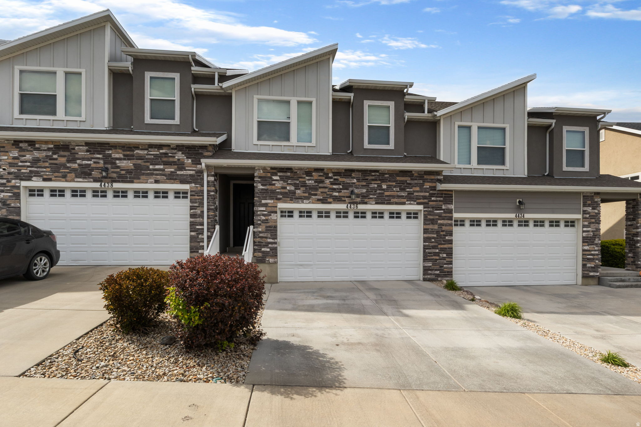 Beautiful 4 bedroom, South facing Townhome with tons of sunlight. Easy access to Mtn. View Cor. & Bangerter Hwy. Just minutes away from shopping, movie theaters and many resturaunts.  This home offers a chef's kitchen with quartz countertops, dark alder cabinetry and a walk-in pantry.  There are in wall/ceiling speakers for surround sound.  Extended cold storage with shelving. The water heater is new and room to grow when completing the basement.  The clubhouse is just down the street with an outdoor pool.  Square footage figures are provided as a courtesy estimate only.  Buyer is advised to obtain an independent measurement.