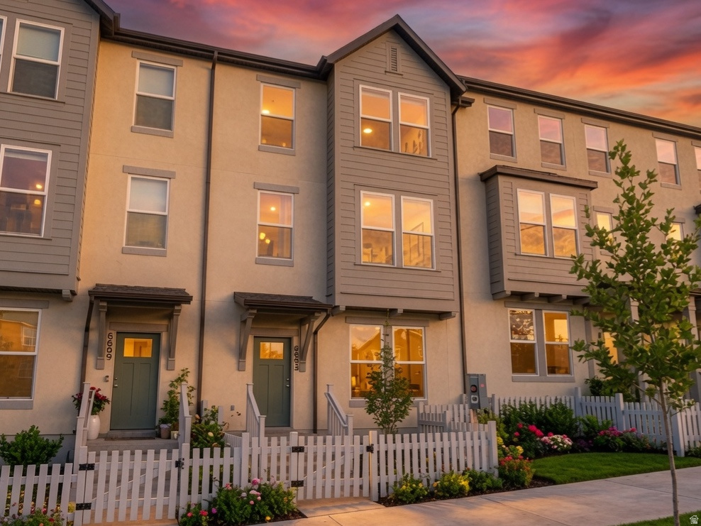 Qualifies for Utah Grant -- $$20,000 to buy down interest rates, apply funds towards a down payment or pay closing costs. Plus Preferred Lender $16,000 towards closing costs* OR Get a 2.99% Interest rate with Preferred Lender! Full landscape and picket front yard fencing included. This is a fantastic location in front of Daybreak's mountain bike path, and just minutes from the Watercourse. Must See Townhouse! Open great room is perfect for Entertaining or Daily Living. Secluded Primary Suite is separated from the additional guest bedrooms. Large guest bedrooms. UPGRADES Included in pricing! Come take a look today! MOVE IN NOW! Daybreak amenities include, Pools, Gym, Parks, Downtown Daybreak, Bees Stadium, Trax, Restaurants & More! Buyer and buyers agent to verify all information. RE taxes not yet assessed. Interior/Exterior photos have AI rendering.