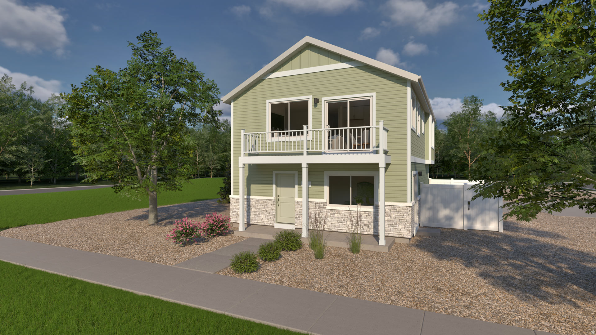 New "Moreno" floorplan "American Dream" Collection now selling at Wander! The most affordable single-family homes you will find in Utah County. The "Moreno" is a single-family home with a large open front porch, a "flex" room and a powder bath on the main level. The second floor includes an open kitchen and great room, plus two bedrooms featuring a primary suite with walk-in closet and shower. Modern design with a spacious balcony for relaxing off the second story. (Photos are of another home in another community. Moreno Homesite 373)