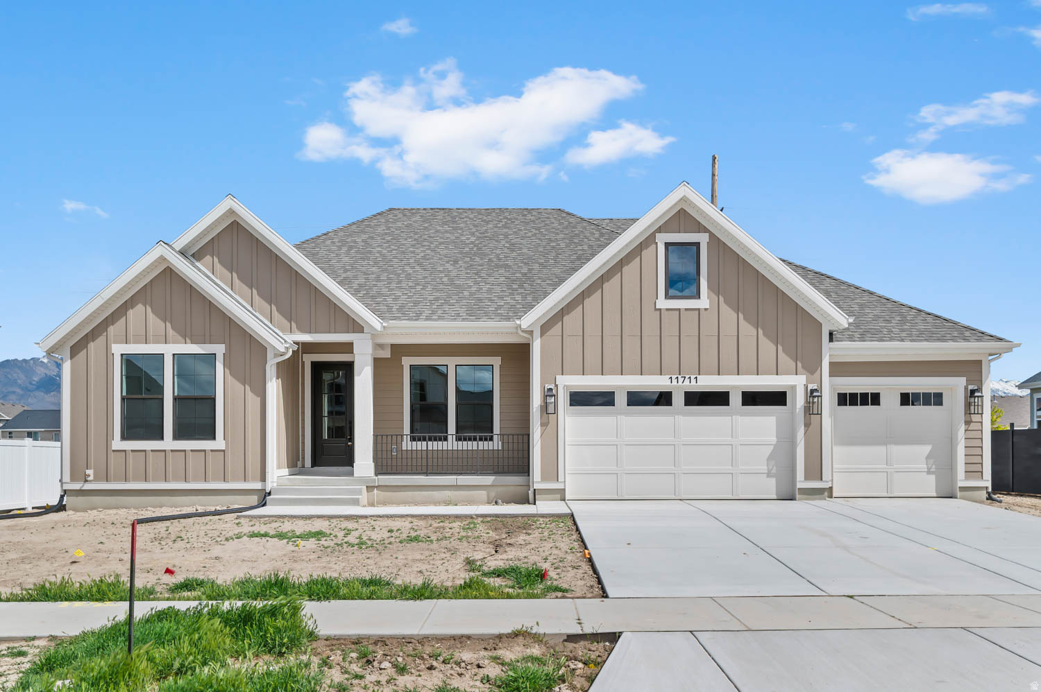 Come see this beautiful brand new Creighton Farmhouse, a beautiful blend of traditional charm and modern luxury. The kitchen is a true highlight with white maple cabinets featuring LED under lighting, elegant quartz countertops, and a stylish tile backsplash. The high-end Cafe stainless steel gas appliances, including double ovens, make cooking a breeze. The open-concept design boasts laminate hardwood flooring in the main areas, complemented by tile in the wet rooms and plush carpet in the bedrooms. A gas log fireplace in the great room creates a cozy focal point, while can lighting throughout the home adds a polished, welcoming glow. The home includes thoughtful details such as French doors leading to the Living Room, and a box window in the kitchen nook that offers beautiful natural light and views. A half bathroom in the Bonus Room adds convenience, while a Walk Up Basement Door and Atrium Door provide easy access to the outdoors. The finished basement space offers endless possibilities, and the 9-foot basement foundation walls provide extra room for expansion. Additional features include a Christmas light package, gas line to BBQ & dryer, radon system, textured walls, two-tone paint, and sleek black matte hardware. The home is beautifully finished with Loft base & casing, making it the perfect blend of functionality, style, and comfort.