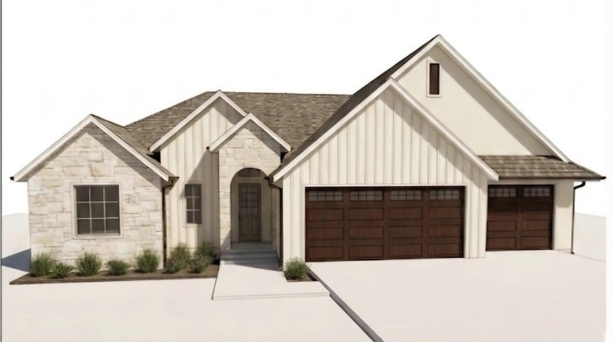 This spacious 2,856 ft home on a large .6 acre lot with extra deep 3-car garage, beautiful mountain views, four bedrooms and a private mother-in-law suite all under one roof. The open main floor features a large kitchen, a bright family room, two large bedrooms, an office and the primary suite. The attached in-law suite includes its own living area, kitchen, bedroom, and bathroom. The main living area great room: Features an open layout, tray ceiling, and a cozy gas fireplace. Chef's Kitchen: Two-tone cabinets in select alder wood. Centers around an island with upgraded granite countertops, a walk-in pantry, and stainless steel appliances, and professional range. The primary suite is positioned away from the other bedrooms. It includes a large walk-in closet and an en-suite bath, dual sink vanity and free standing tub. Mother-In-Law Suite is independent living. Provides aging parents or guests with a private living room, a full bath, and a comfortable bedroom.Private Amenities: Includes a separate entrance, kitchen area with a sink, fridge, dishwasher, oven and cook top. Additional bedroom is spacious with large closet and full bathroom. Stackable washer and dryer is off the main living area. Outdoor Space/backyard features a covered concrete patio that is perfect for summer dining or relaxing. This brand-new home is expected to be completed in October.