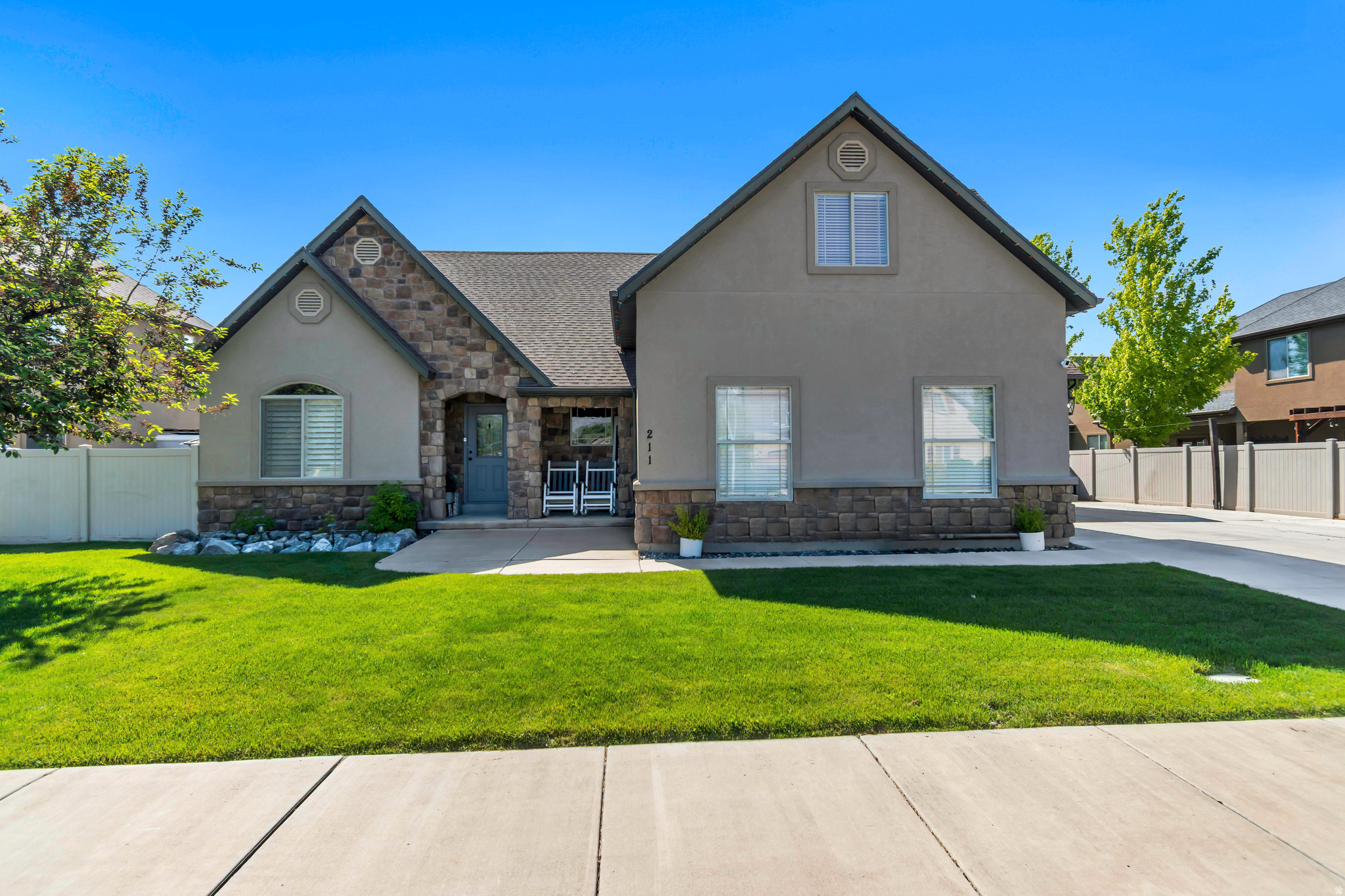 Welcome to this beautifully updated rambler in the heart of Provo! Situated on a spacious .28-acre lot in a beautiful sought-after neighborhood, this 5-bedroom, 3-bath home offers the perfect blend of comfort, style, and outdoor living. The updated kitchen features modern finishes and plenty of space for gathering and entertaining. Relax year-round in the private hot tub while taking in stunning mountain views. The amazing landscaping creates a peaceful backyard retreat with mature greenery and plenty of room to enjoy. Additional highlights include convenient RV parking, landscaping has electrical outlets in every corner and lighting throughout backyard, new covered back porch, natural gas hookup right outside backdoor for firelight, custom firepit, generous living spaces, and a functional floor plan perfect for families or hosting guests. This home truly has it all - space, views, updates, and an unbeatable setting! Square footage figures are provided as a courtesy estimate only and were obtained from county records .  Buyer is advised to obtain an independent measurement.