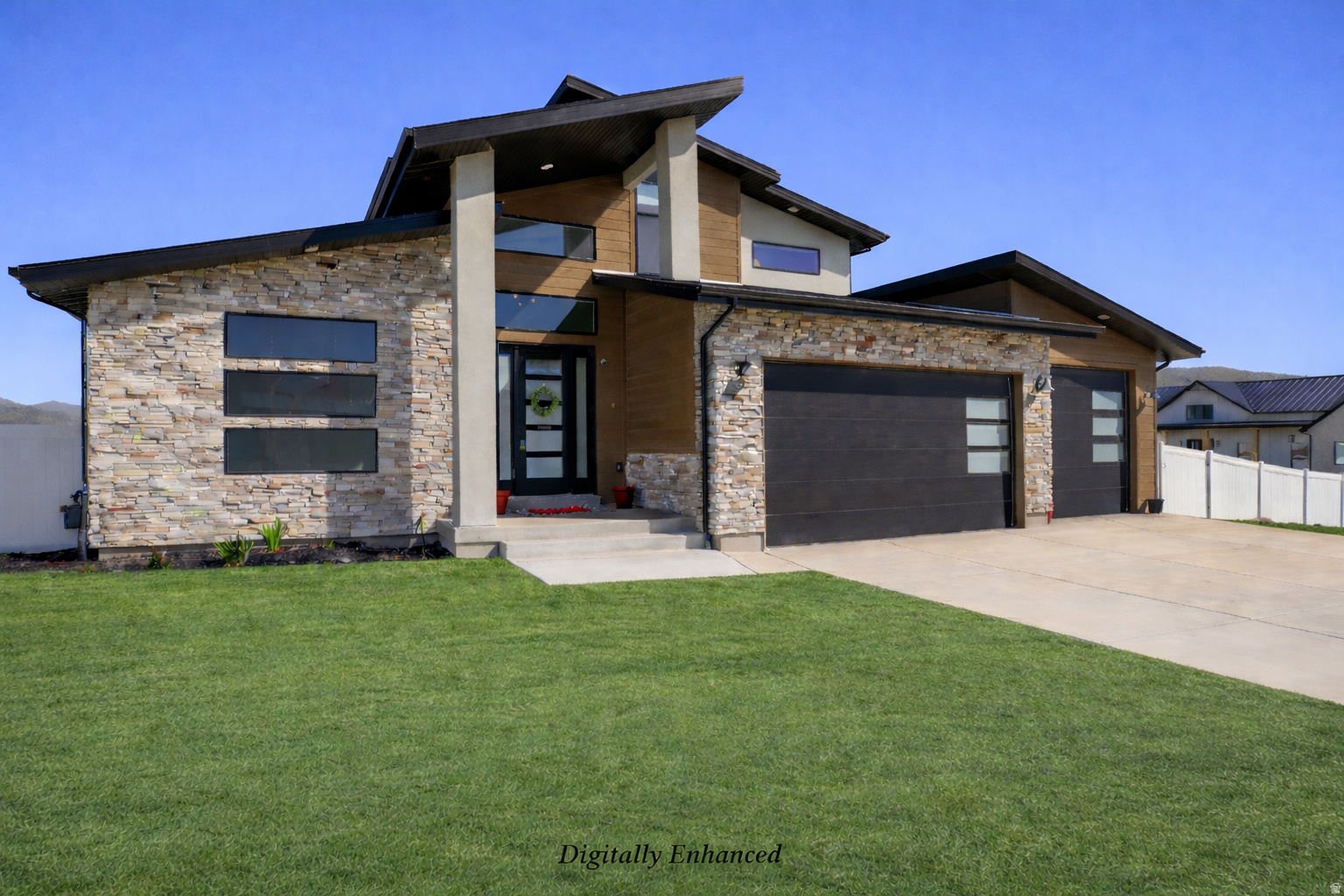 Stunning 6-bedroom, 3.25-bath Mountain Modern two-story home in the highly sought-after Arrival subdivision of Eagle Mountain, situated on 1-acre horse property. The inviting main level showcases vaulted ceilings and an open-concept design with a gourmet kitchen featuring a gas range, double ovens, rich dark cabinetry, granite countertops, a spacious center island, and a generous walk-in pantry. The adjoining family room centers around a striking double-sided fireplace-perfect for cozy evenings indoors or enjoying the covered patio outside while taking in sweeping mountain views. The main-floor owner's suite is a true retreat, offering a spa-inspired bath with dual vanities, a large soaking tub, separate walk-in shower, and an expansive walk-in closet. A dedicated office/flex room on the main level provides the perfect space for remote work, hobbies, or a formal sitting area. Upstairs, you'll find a spacious loft, three additional bedrooms, and a full bath-ideal for family or guests. The fully finished basement expands your living options with a 2nd family room, kitchenette, private entrance, two bedrooms, and a full bath, making it well-suited for a mother-in-law apartment or rental opportunity. The mudroom/Laundry room has a built-in bench with cubbies and hooks for bags, shoes and coats. Car enthusiasts and outdoor adventurers will love the oversized 4-car garage with apoxy floors and ample room for vehicles, tools, and recreational toys, including an RV or boat. The landscaped yard includes lawn, sprinklers, garden beds, and a fully fenced backyard, with plenty of space for horses and outdoor enjoyment. Residents enjoy direct access to community trails for hiking, biking, and horseback riding, along with a 2-acre neighborhood park featuring a playground, pavilion, and open green space. Nestled in the scenic foothills of Eagle Mountain, this community offers breathtaking 360-degree views, a peaceful rural atmosphere, and convenient proximity to town amenities, including the new Walmart. Experience refined country living with space, style, and versatility-all in one exceptional property.