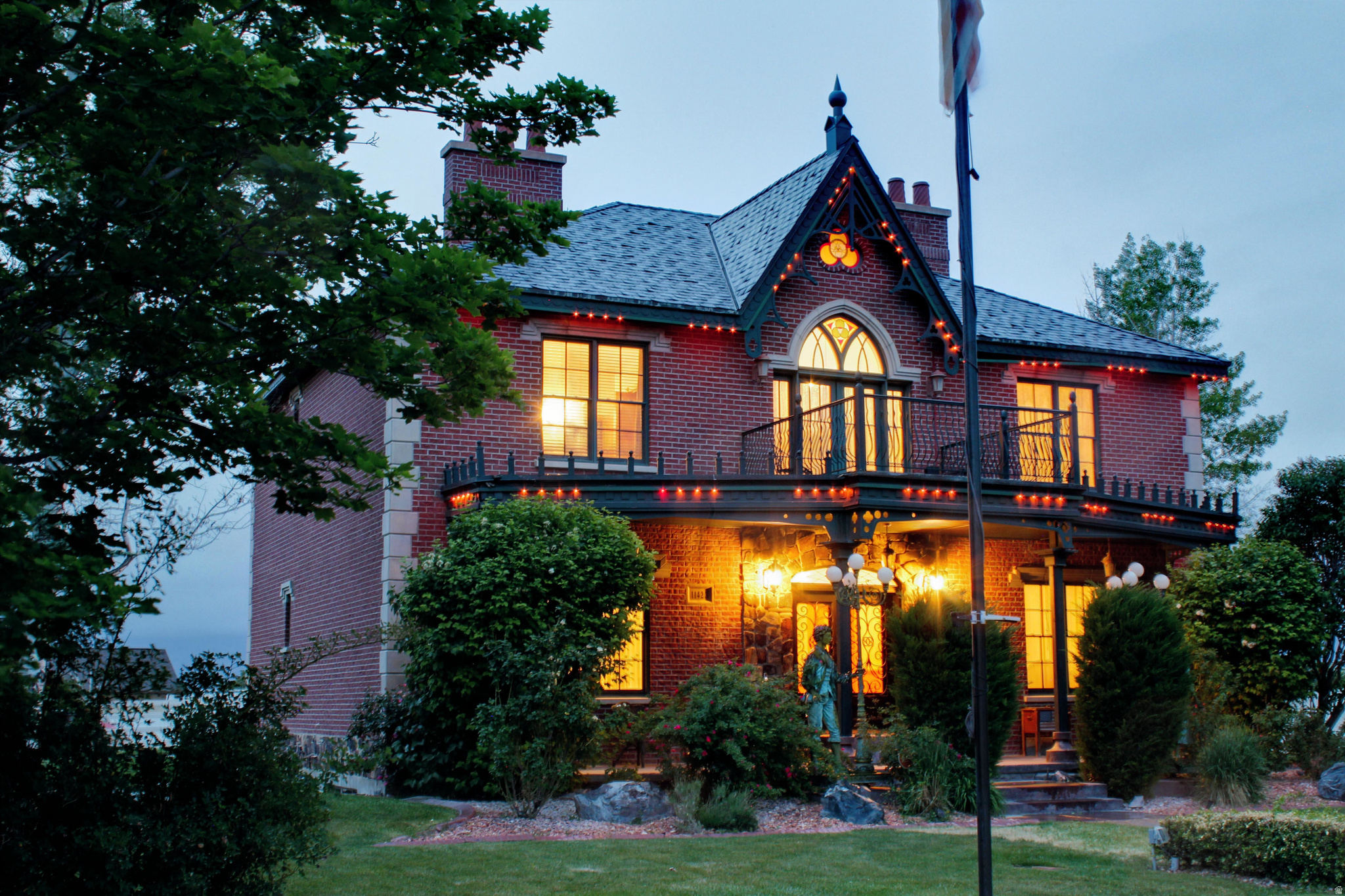 A Legacy Equestrian Estate. Welcome to a masterpiece of bespoke living. As a celebrated 2004 Parade of Homes jewel, this extraordinary work of art features architecture and rare full acre horse property inspired by the legendary Andrew Jackson Downing. Evoking the nostalgic romance of a historic New Orleans estate and the timeless charm of Central Park, every inch of this property was designed with uncompromising quality. An elegant fountain, french sculptures, and custom-built entry welcome you into a home where no expense was spared. The chef's kitchen is a culinary dream, boasting hand-selected granite, a 48-inch Viking refrigerator, a 48-inch Viking range with griddle and grill, a premium under-counter ice maker, and a massive Sub Zero dual-zone wine and beverage chiller. Retreat to the opulent primary suite, entertain in the grand home theater, or step back in time in the custom 1800s-style historic saloon. Nestled in a breathtaking, peaceful setting, this estate is an unparalleled opportunity to acquire a true architectural wonder. Your investment protected by an included automatic fire sprinkler system.