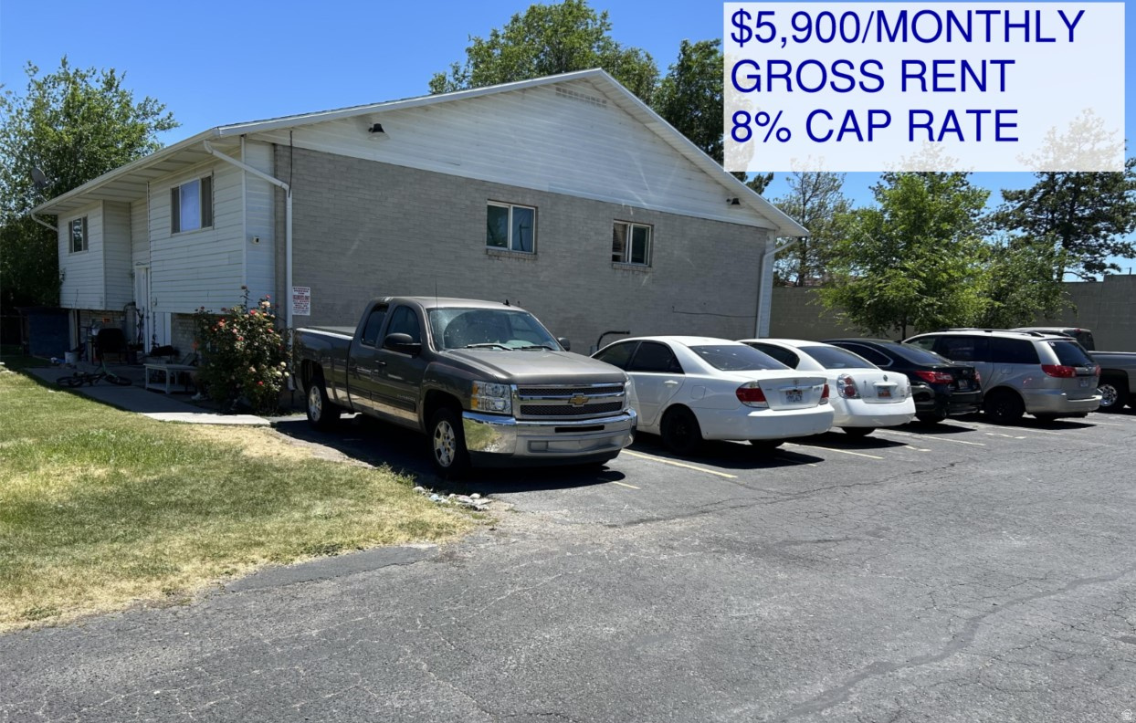 Turn-key rental investment with 8% cap rate. Current rents are $1550 (lease ends June 2027), $1500 (lease ends Jan 2027), $1500 (lease ends April 2027), $1350 (month to month). All 4 units have a similar townhouse-style layout with 2 bedrooms and 1 full bathroom upstairs, and large family room, kitchen, and half bath downstairs. Each also includes a dishwasher, range, refrigerator, and laundry hookups. Tenants have shared access to generously sized front and back yards, and each unit has 2 dedicated parking spots. These units have been very well maintained. 3 out of the water heaters have been replaced in the last 2 years. 1 furnace and AC was replaced 2 years ago. Unit 3 and 4 have had new carpet and paint in the last year. The parking lot had new coating and striping in the last year, and new dumpster that is shared with the next door 4plex.  All the exterior doors have been recently been painted. Ideally located within walking distance to tons of shopping and other amenities as well as quick access to Bangerter Highway and other major commuter arteries. -- NO SIGN ON PROPERTY. PLEASE MAKE OFFERS SUBJECT TO INSPECTION AND DO NOT DISTURB TENANTS. NO SHOWINGS UNTIL OFFER IS ACCEPTED.