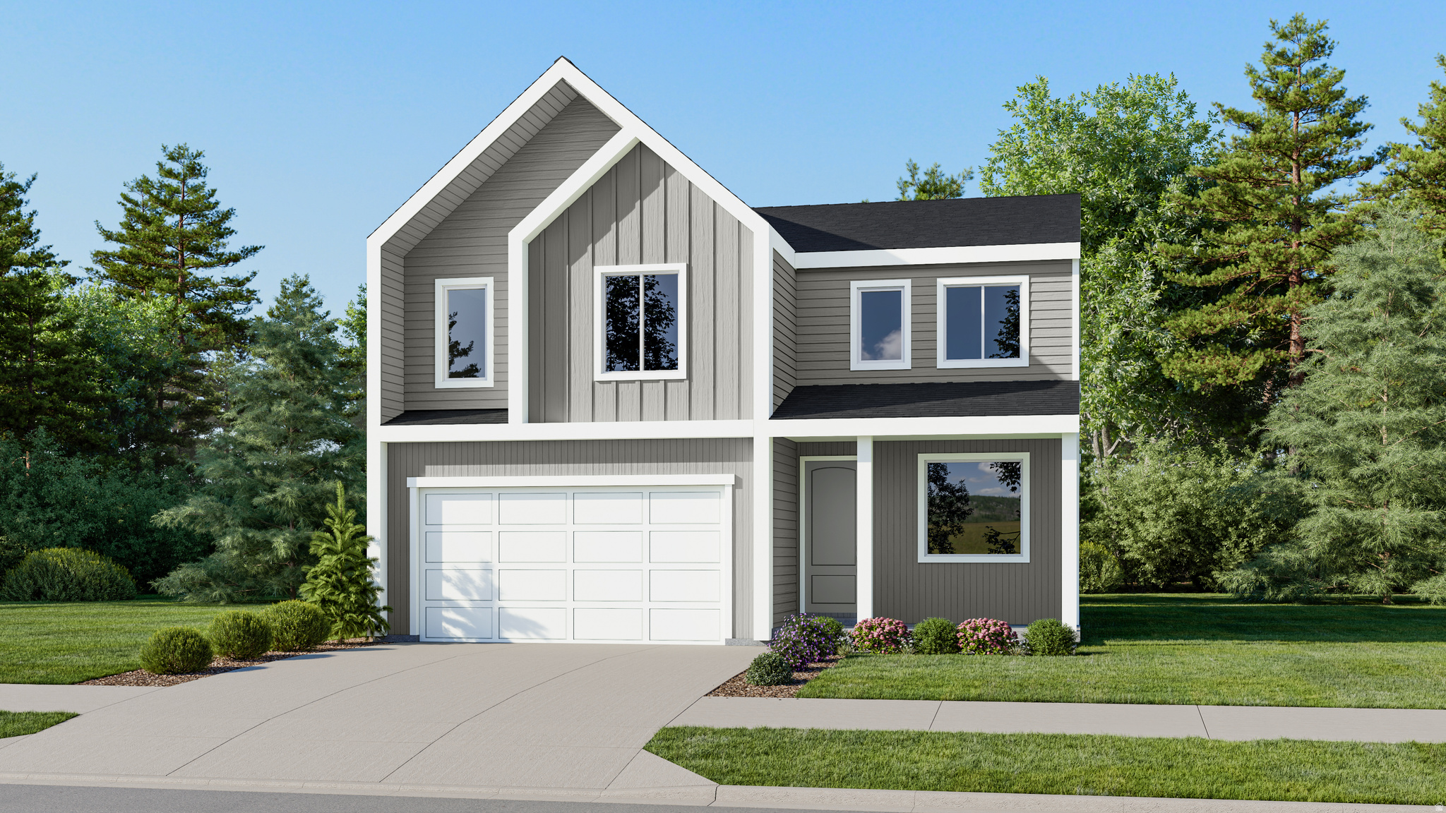 The Valley Courtyards - 3200- Mesa. Estimated completion in August. Offering up to $20,000 towards closing costs when financing with our preferred lender.  This floorplan has 4 bedrooms, 2.5 bathrooms, family room, and full unfinished daylight basement. Full yard landscaping including fence!  The main level features a formal living room, open and bright kitchen with white cabinets with motion gray quartz countertops. Upstairs is the laundry room, owner's suite, and owners suite bathroom, three more bedrooms, and full hall bathroom. Square footage figures are provided as a courtesy estimate only and were obtained from builder. Buyer is advised to obtain an independent measurement. Interior photos are of same style of home, but not the actual home. Rendering is for illustrative purposes only.