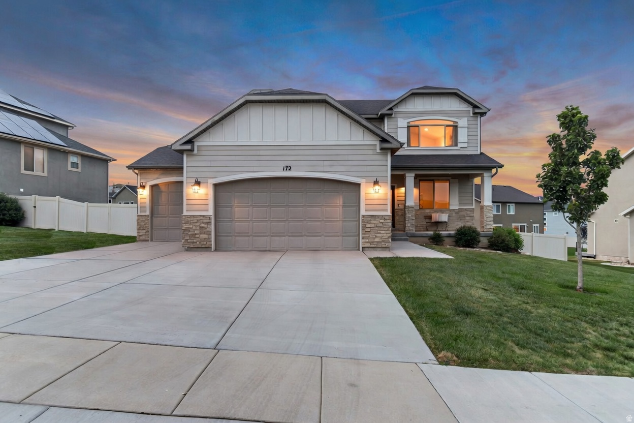Come check out this spacious 2-story in scenic Saratoga Springs. Features include: granite and quartz countertops, gas oven/range, a large shed for extra storage, and a mother-in-law apartment complete with its own 2nd kitchen and 2nd laundry. The primary bedroom boasts vaulted ceilings and a large ensuite bathroom with separate tub and shower, double sinks, and a large walk-in closet. The beautiful backyard is fully landscaped and full-fenced with extra parking for a small RV, trailer, or boat.  Conveniently located right around the corner is the community park, pool, and clubhouse, with exercise facilities and pickleball.  Both kitchen fridges and both sets of washers/dryers included! Don't forget to click on the 3D virtual tour.