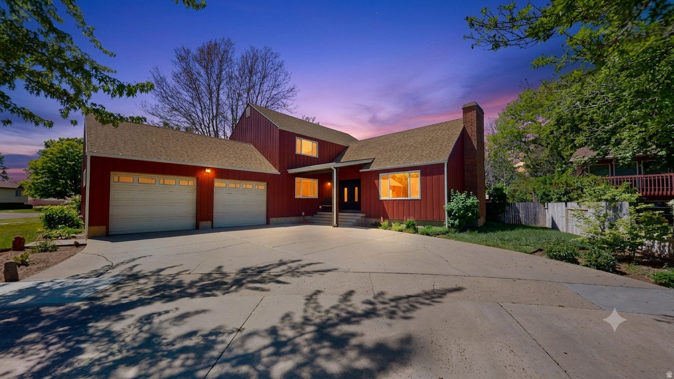 This 4-bedroom, 2-den, 3.5-bath home sits on a secluded Roy corner lot, combining high-end renovations with easy access to I-15 and I-84. Large double front doors open into a spacious living room, setting a tone of scale that continues through the generously sized bedrooms and two large family rooms. Five fireplaces are featured throughout the home, including one in the expansive master suite which also offers a private deck. Recent upgrades include new smart siding, energy-efficient vinyl windows, stone countertops, new paint, beautiful trim, and premium carpet. The layout is designed for flexibility and entertaining, offering two dens and a main-level salon space for a home-based business. The yard is landscaped and the backyard is fenced. Located minutes from Hill Air Force Base and the Roy Aquatic Center, the property is also within 30 minutes of Snowbasin Resort and mountain recreation.  Square footage figures are provided as a courtesy estimate only and were obtained from a listing appraisal. Buyer is advised to obtain an independent measurement.