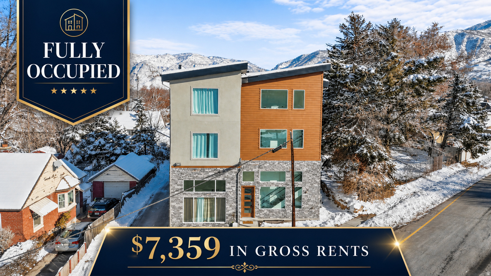 Meet the "Brooks on 40th". An architectural wonder in the heart of Ogden. This almost brand new 4-plex sits tucked below the mountains with incredible views and nearby amenities demanding top dollar rents. From quartz countertops, high-end cabinets, LVP, 13 ft high ceilings, and so many more amenities; this property will serve as an incredible addition to any investors portfolio. This property was a ground up construction project. Location is absolutely prime being less than 5 minutes away from Weber State University, McKay-Dee Hospital, and heavy commercial. P/L + Rent roll statement attached with listing. This property has been owner operated since it's completion in 2021. Property when fully occupied brings in almost $7,500/mo in gross rent!! Tenants pay all utilities.  Square footage figures are provided as a courtesy estimate only and were obtained from original appraisal. Buyer is advised to obtain an independent measurement.