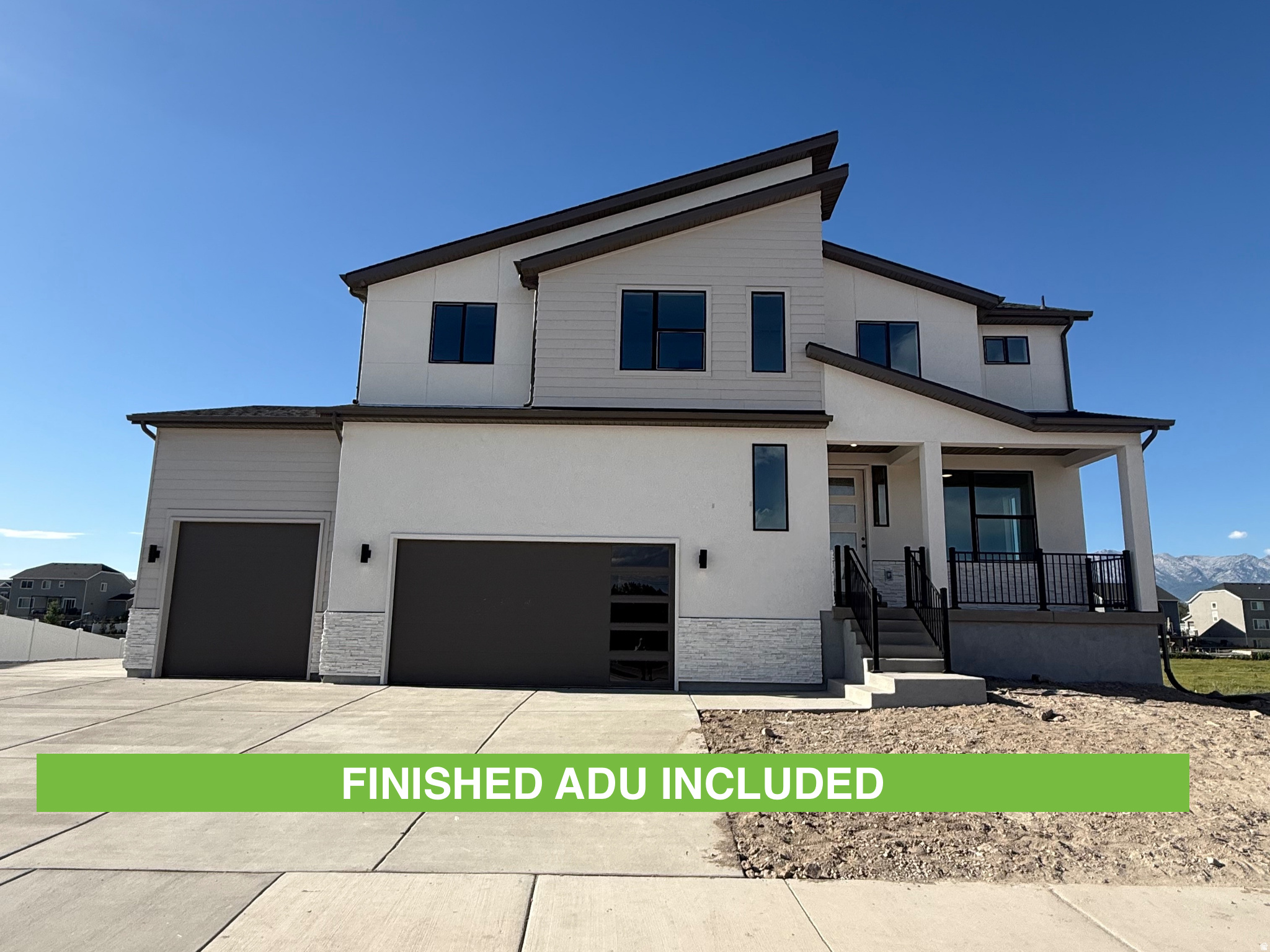 Located on the border of Lehi and Saratoga Springs, this NEW 6-bedroom Willow, contemporary  floor plan is hard to beat. The walk-out finished basement with a spacious fully finished 2-bedroom ADU, is one you must see.  A walk out basement, RV Pad and cement walk-way w/ stairs will make the ADU a great set -up.  Situated near outdoor activities such as the El Nautica Boat Club, Talons Cove Golf Course, Israel Canyon Trailhead, and Saratoga Hot Springs, North Lake Meadows offers a convenient location close to amenities in Lehi and Saratoga Springs.  Featuring an extra deep 3 car garage, substantial Butler's Pantry, double oven, and gas cooktop, this home boasts an open-concept great room ideal for entertaining.  With luxurious touches like a large 6' primary tub and over sized shower, full euro shower door, quartz countertops, and modern railing, this Willow Floor plan will check off all the boxes.  Buyer to approve and certify ADU with their local jurisdiction. Model home is the same Willow plan.  This home is at cabinet stage.  Ask about our current incentives!