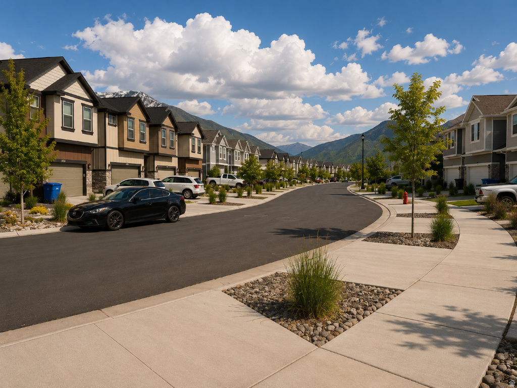 Move-in ready and practically brand-new, this stunning 5-bedroom, 3.5-bath townhome is located in the highly desirable Legacy Community in the center of Spanish Fork, just minutes from Costco, Walmart, Lowe's, restaurants, shopping, and I-15. The open-concept floor plan features LVP flooring throughout, a completely finished basement, new stainless steel appliances, LED recessed lighting, a stylish backsplash, and quartz countertops. Upstairs offers three spacious bedrooms, including a primary suite with a walk-in closet, plus an additional versatile family room. The finished basement includes two bedrooms, a full bath, and a second laundry with a study area. Enjoy a private, fully fenced patio with no backyard neighbors, breathtaking mountain views, and spectacular sunsets. Additional highlights include an oversized driveway for convenient parking, low HOA dues, combined modern finishes, thoughtful upgrades, and an unbeatable location truly waiting for the new owner or investor.