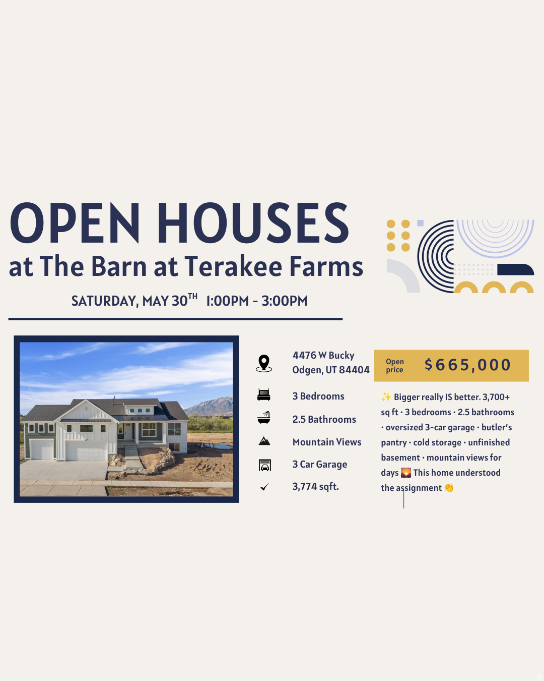 Welcome to The Barn at Terakee Farms - a charming countryside community tucked into the peaceful surroundings of West Weber. This featured new build showcases the sought-after Emerson 1797 floor plan, offering just over 3,700 sq. ft. of thoughtfully designed space, including an unfinished basement ready for your future vision PLUS a massive cold storage area. Enjoy the convenience of single-level living with 9-foot ceilings on the main floor, 3 bedrooms, and 2.5 bathrooms. The spacious kitchen is ideal for entertaining, featuring abundant cabinetry, generous counterspace, a butler's pantry, and a dedicated dining area. The primary suite is designed for comfort, complete with a walk-in closet and a luxurious en-suite bathroom featuring a separate tub and shower, double vanity, and plenty of room to unwind. Set against serene surroundings with beautiful mountain views, this community offers the perfect blend of peaceful country living with convenient access to outdoor recreation and modern amenities. Come discover The Barn at Terakee Farms - where comfort, space, and scenery come together. ALSO call to find out about our Lender incentives! **All information deemed accurate. Buyers and Buyers agent to verify all. Square footage figures are provided as a courtesy estimate only and were obtained from the building plans. Buyer is advised to obtain an independent measurement.