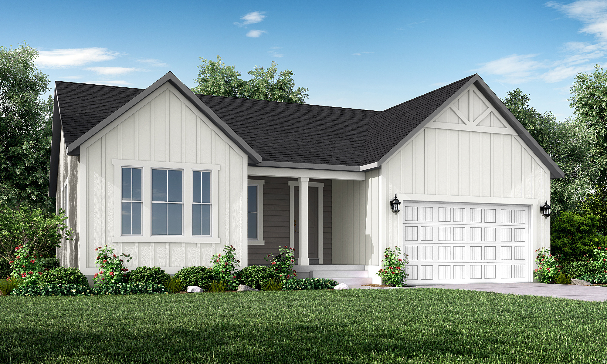 Come see this beautifully crafted 1550 Farmhouse plan in a great West Jordan master planned community near parks, schools and shopping! This home features a stylish kitchen with modern gray laminate cabinetry, quartz countertops, and upgraded platinum gas appliances. The inviting interior blends laminate hardwood, vinyl tile, and carpet flooring with recessed can lighting, oversized craftsman-style baseboards and casing, and stylish finishes throughout. A spacious 3-car garage with keypad entry and an exterior exit door adds everyday convenience, while the walk-out basement with 9-foot foundation walls offers excellent potential for additional living space. The owner's bedroom is enhanced with a charming box window that fills the space with natural light. Additional highlights include Christmas light outlets, energy-efficient features, and a tankless water heater. A classic wood stair railing adds warmth and character, while the owner's bathroom features a sleek Euro glass shower door accented by bold black matte hardware for a clean, modern finish. Blending farmhouse charm with contemporary upgrades, this home is both functional and beautifully finished!