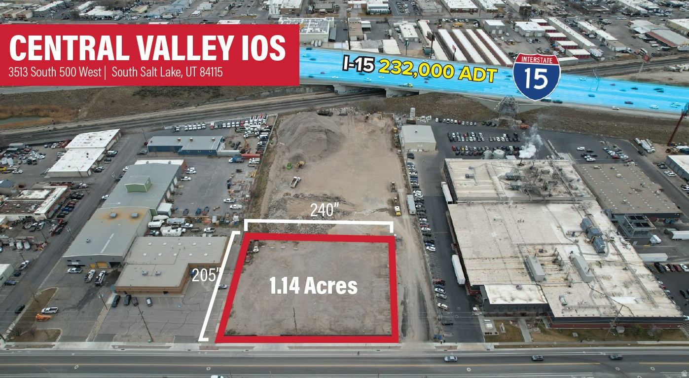 1.14 Acres  Zoning: Flex (Light Industrial)  Compacted Aggregate Material  Fully Fenced Site  Access Off 500 West  Site Dimensions: 240'  205'  Quick Access to 33rd South & I-15  Location: South Salt Lake offers a highly strategic, infill industrial location immediately south of Downtown Salt Lake City with direct access to I-15, I-80, and State Street. The submarket benefits from strong tenant demand, limited new supply, and proximity to major employment centers and transportation infrastructure. These fundamentals continue to support durable occupancy and long-term rent growth.