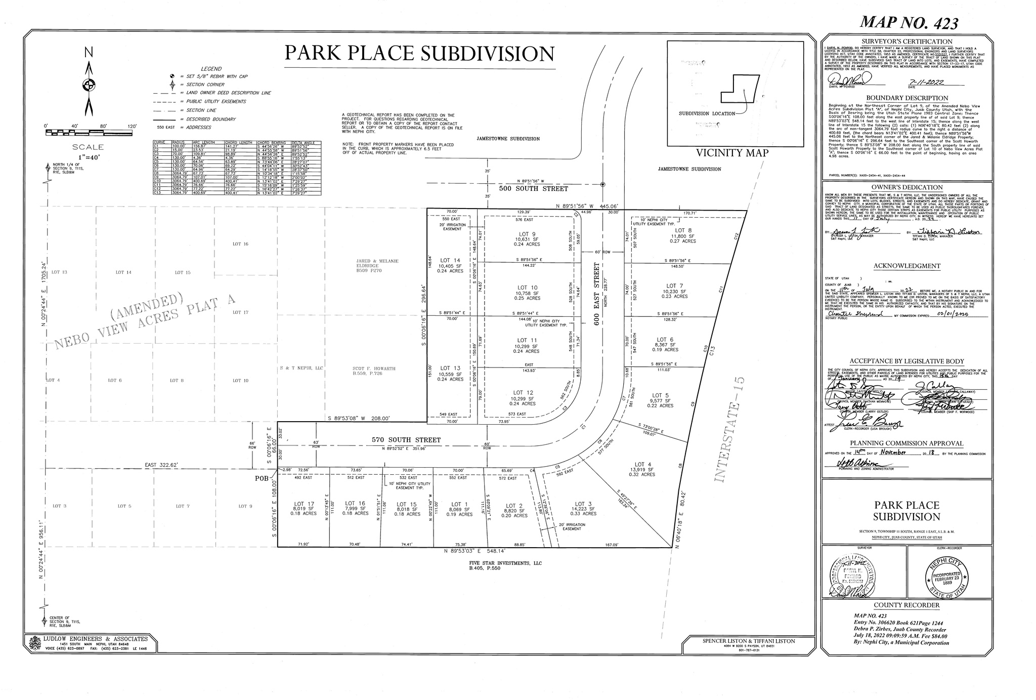 PARK PLACE SUBDIVISION - Land