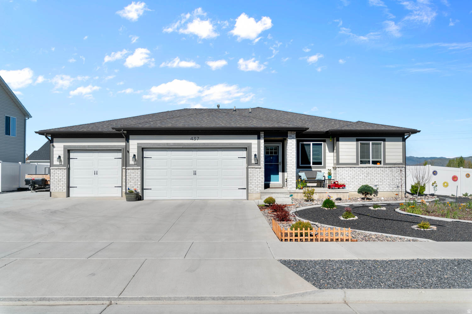 3D tour at https://rem.ax/Smithfield >>>> Welcome to this Smithfield Treasure with over 1000 sq ft of garage space, RV parking, and a massive fully landscaped and fenced lot - ready for all of your outdoor toys! Enjoy hot tub evenings watching the sun set over the nearby farmland. Oh and the house comes with it - granite counter tops - farm sink - huge pantry - fully upgraded primary suite with double sinks - organized walk in closet - euro shower and garden tub. Vision Homes Lyndhurst Floorplan with 3 bedrooms, kitchen, and laundry all on the first floor - Main level living with a fireplace for your new cool vibe! Priced low to give you extra cash to finish the full basement! Come and see how the air feels out here! Square footage figures are provided as a courtesy estimate only and were obtained from Floor plans.  Buyer is advised to obtain an independent measurement.