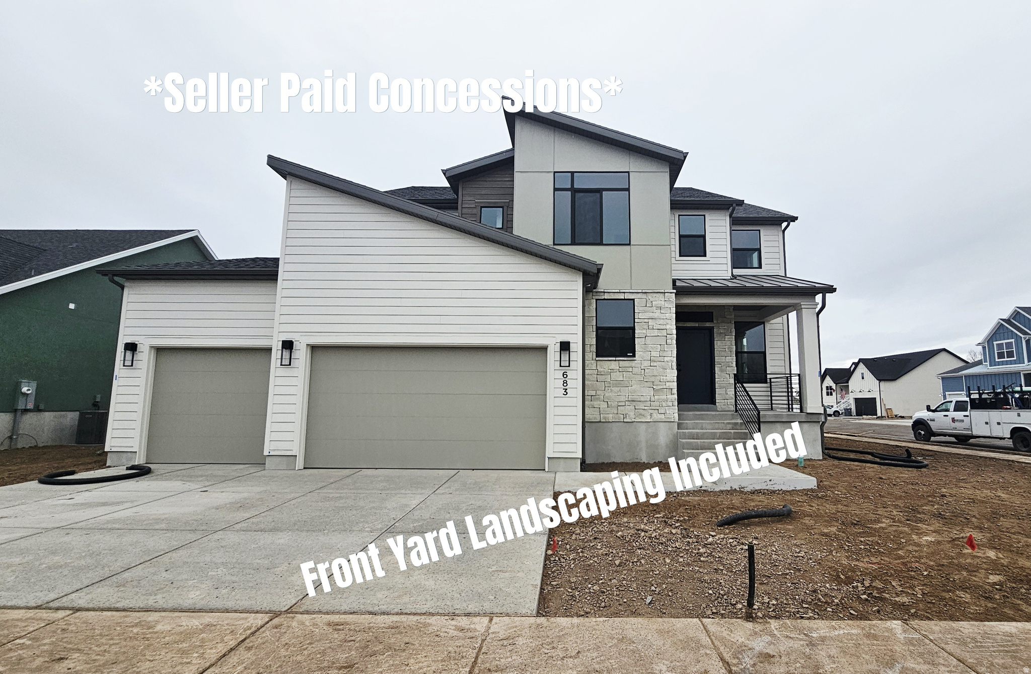 The Views of Ben Lomond from this new home are incredible! No backyard neighbors.  This well thought out 2 story includes 9 main floor ceilings, a front room/office and a beautiful custom kitchen. Upstairs you'll find a 2nd large family room, 3 of the 4 upstairs bedroom have a walk in closet and the primary suite has vaulted ceilings. Rounding off some of the upgrades are a gas fireplace, 4 car garage, and covered patio. But wait there's more - front yard landscaping and fencing is included in the purchase and over $14,000 in available incentives when using a preferred lender along with a no cost refinance for 3 years. *Exterior photos are a similar home with same colors*