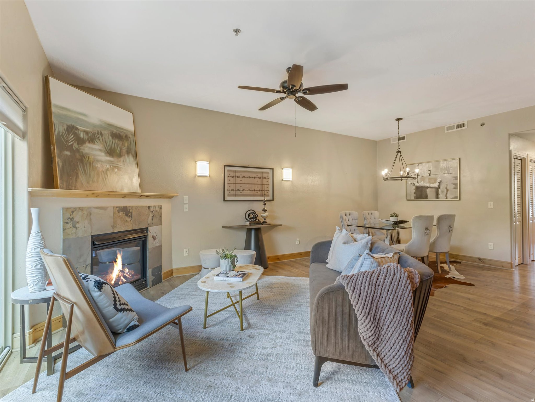 Don't miss this rare opportunity to own the perfect mountain retreat in the heart of Redstone Shopping Center at Kimball Junction. Ideally located in the highly sought after Fox Point community, this beautifully appointed condo offers the best of both worlds: a peaceful, private escape at home with premier dining, shopping, and entertainment just steps from your front door. Enjoy effortless access to historic Park City for even more year-round events, restaurants, and nightlife. For ski enthusiasts, you're just minutes from world class skiing at Deer Valley Resort and Park City Mountain Resort. Outdoor recreation abounds with easy access to the scenic Millennium Trail and the popular Run-A-Muk Dog Park. Commuting is a breeze with nearby I-80 providing direct routes to Salt Lake City and Salt Lake City International Airport. Inside, the thoughtfully designed open-concept floor plan features soaring ceilings and abundant natural light, creating a bright and airy ambiance. The spacious living area showcases new wood laminate flooring and a cozy gas fireplace, perfect for relaxing after a day on the slopes. Sliding glass doors lead to your private patio, ideal for morning coffee, evening barbecues, and enjoying serene mountain views. The well-appointed kitchen blends style and function with slate flooring, granite countertops, a generous breakfast bar, knotty alder cabinetry, and black and stainless steel appliances, including a gas range. Rich wood doors and trim throughout the home add warmth and mountain charm. The spacious owner's suite offers a peaceful retreat with a large walk-in closet and an ensuite bath featuring an oversized walk-in shower. A second bedroom, full bathroom, and convenient in-unit laundry complete the interior. Recent upgrades include new appliances, updated lighting, and new patio decking (with warranty) and retractable screen, ensuring move-in-ready convenience and peace of mind. Live, play, and experience the very best of the Park City lifestyle from this exceptional Fox Point residence.