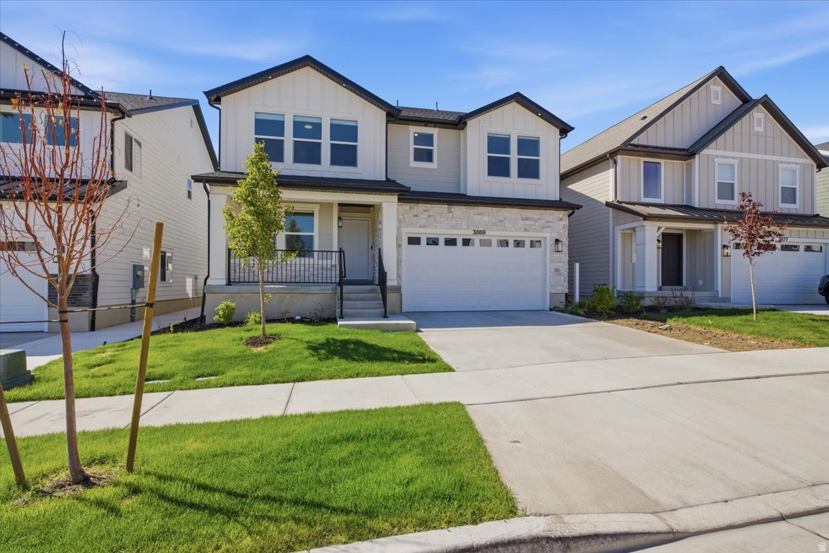 Great opportunity here to get a home as good as new, loaded with upgrades, but you'll be able to save thousands because it is already fenced, sprinkler system installed and will be sod ready! Plus, it has automated shades installed so you'll save a ton there, too! This is a very spacious, open floorplan with tons of natural light. Top floor laundry room, main floor office (could easily be converted to a bedroom), beautiful flooring and tons of room to grow in the unfinished basement. Located just off Mountain View Corridor, and only 10 minutes to the freeway, you are minutes from Silicone Slopes, unlimited restaurants, shopping, golf, biking/hiking trails and only $56/month for HOA amenities like pool, clubhouse, gym and parks!