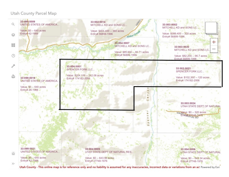 Natural grazing acreage in the Nebo Creek area with 240 ELU's of water rights (accessed from Spencer Creek that runs across the property). Located  just a few miles south of Birdseye.  Greenbelt status = low property taxes.  The land is partially fenced - vegetation includes cedar, sage and wild grasses. The property is situated between Dept of Natural Resources land and a private owner, through who's land there is a legal right of way granted.    There are three parcels included in this listing that total 402.4 acres:  33:004:0001 - 242.077 acres; 33:004:003 - 40.308 acres; 33:003:0021 - 120 acres.