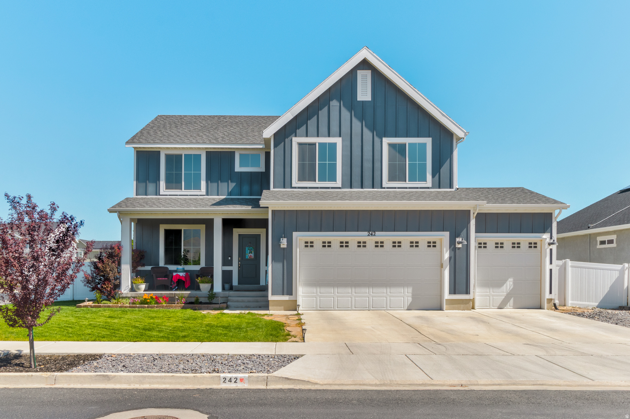 Welcome to this beautifully designed 2018-built home located in one of Saratoga Springs' most peaceful and desirable neighborhoods. Offering a rare and highly sought-after floor plan, this spacious two-story home features four bedrooms plus a versatile loft-all conveniently located upstairs. With the finished basement and loft space, the home has the potential to expand to as many as seven bedrooms to fit your changing needs.  Don't hesitate - come see this home today!  The thoughtfully designed main level showcases a spacious kitchen with a massive island, abundant counter space, and still plenty of room for a large dining table-perfect for entertaining and everyday living. You'll appreciate the quality finishes and attractive interior details found throughout the home.  Retreat to the luxurious primary suite featuring a separate soaking tub and shower, creating the perfect space to unwind. The finished basement adds valuable living space for recreation, guests, a home office, or future bedroom conversions.  Additional highlights include a three-car garage, included refrigerator, generous storage, and a quiet location that offers both privacy and convenience. This home combines flexibility, space, and comfort in a setting you'll love coming home to.  Note: Basement bathroom is also plumbed for a shower