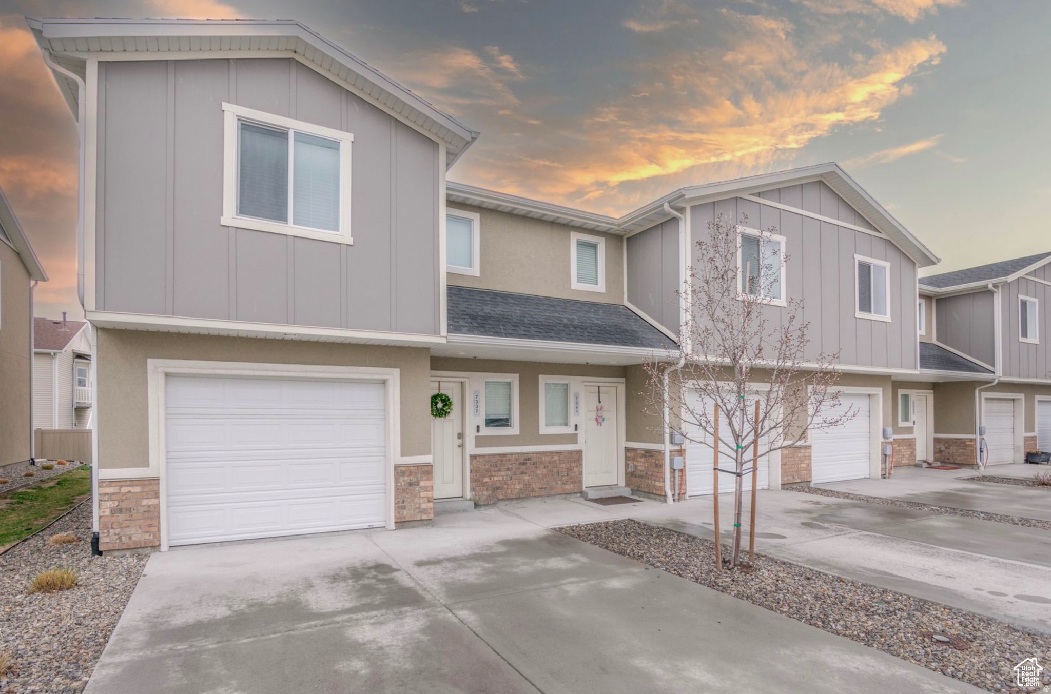 Newer fourplex completed in 2020 in Colony Farms in Magna, UT. Each unit is 3 bedrooms, 2.5 bathrooms, with a one car attached garage and a double wide driveway. HOA Dues include master insurance policy premium, reserves, all common area maintenance, exterior maintenance (including roof), access to clubhouse, pool, and fitness center. Colony Farms also features a playground and dog park. All units are "smart", with a doorbell camera, smart lock, and smart thermostat.