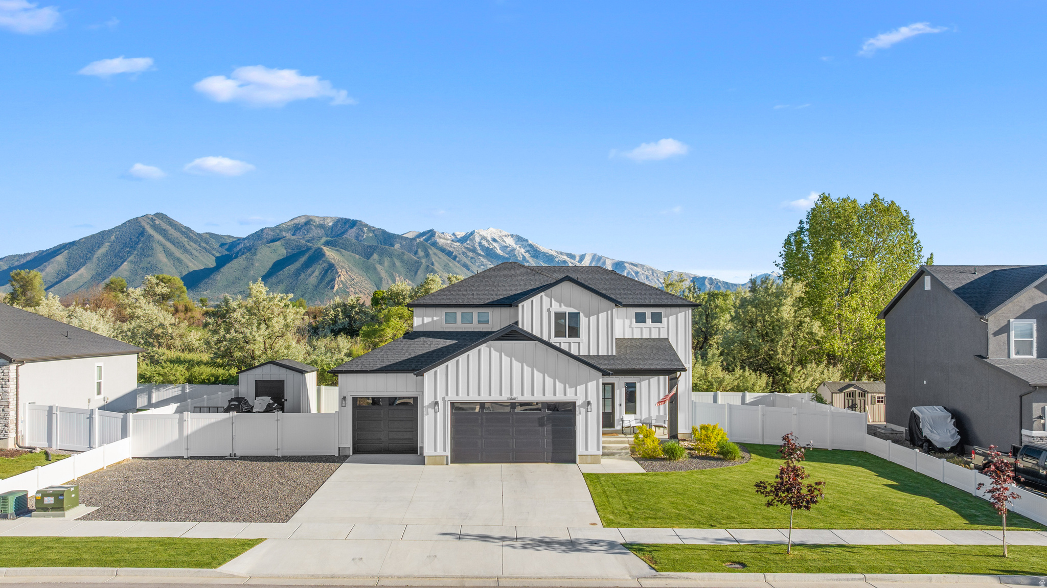 Check out this newly listed 2 story home located in quiet neighborhood of Spanish Fork. Just walking distance to city park, easy access to Canyon Creek shopping center, Hwy 6 and I-15. Enjoy the privacy of no neighbors from undeveloped adjacent property.  EXTERIOR FEATURES: Craftsman style elevation w/ crack resistant stucco on sides and rear of home, Window well covers, Argon gas windows, Fully landscaped and fenced backyard, RV parking, 12x10 shed.  KITCHEN FEATURES: Painted kitchen cabinets with soft close hinges, Quartz counter tops, Tile kitchen backsplash, Black stainless steel gas appliances, Walk in pantry.  STRUCTURAL FEATURES: 9' main level ceilings, 3 car garage w/ Epoxy floors, Extended 2 and 3 car garage, 36" extension on upper level. ELECTRICAL FEATURES: Smart light switches, Security cameras and doorbell, Christmas light package, Upgraded lighting package.  PLUMBING FEATURES: Primary suite soaker tub with glass surrounds, ADA and Elongated toilets, Water Softener, Upgraded plumbing fixtures, Hot and Cold hose bib in garage.  HEATING AND AIR FEATURES: High efficient, 2- stage furnace with zoned floors, AprilAire 410 Furnace cabinet and filter, Next smart thermostats.  FINISHING FEATURES: Wood windows sills, Custom closet shelving, Upgraded carpet and LVP through out home. Call agent for details.