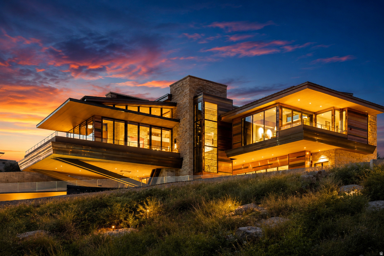 In 1959, Alfred Hitchcock introduced audiences to a cliffside house so compelling that people have been searching for it ever since. The Vandamm House in North by Northwest was conceived as a cantilevered design in the Frank Lloyd Wright tradition, perched above Mount Rushmore. For more than six decades, it existed only in the cultural imagination. It has now been built. Once. On a ridgeline within Pinnacle, the ultra-exclusive gated enclave inside the gates of Promontory Club in Park City, Utah.  What separates this house from homage is the engineering that made it possible. Architects Michael Upwall and John Boccardo, together with Midway Construction and Canyons Structural Engineering, designed an infrastructure-grade structural system. More than five million dollars was invested in the foundation alone, including post-tension steel of the kind used in bridges and skyscrapers, four-foot concrete beams drilled into granite, and a post-tension concrete foundation. Together, these innovative elements support a 40-foot cantilever projecting the glass-walled great room in open air above the valley with unobstructed views in every direction.  Guests arrive the true Frank Lloyd Wright-inspired way: compressed beneath a walnut entry ceiling, before being released into expansive mountain views. The interiors hold the era without just imitating it, carefully curated to reflect the warmth and craftsmanship of classic mid-century design. Marvin Signature Ultimate windows, most extending from floor to ceiling. Top-of-the-line appliances from Sub-Zero, Wolf, and Miele. More than one million dollars of custom walnut cabinetry. Heath Ceramics tile handmade in Sausalito, California. Grass cloth, cork and vibrant wallpaper, with a warm late-1950s inspired color palette. "Heroic Sunburst" entry doors commissioned from Forms+Surfaces in Santa Barbara. Mid-century furnishings, and artwork, including many lovingly restored originals, are available with the purchase, allowing the home to be acquired as it was composed: complete.  Beyond the architecture, the home offers a private resort experience across 13,298 square feet. A 75-foot, eight-foot-deep lap pool, among the longest in Park City. An 18-seat theater beneath a constellation ceiling, with one of the largest screens installed in a private Park City residence. A half-circle wet bar opening through glass to the pool terrace. A wellness wing with steam, infrared sauna, and gym. Three fully equipped kitchens, the uppermost serving the guest wing and an al fresco dining terrace where the roofline merges with the horizon. Six en-suite bedrooms, each pre-wired for a supplemental oxygen system. An elevator serving all three floors.  Below sits the reason collectors will call first: an 8,000-square-foot clear-span automotive gallery without a single interior column, lit like a showroom and equipped with a commercial ventilation system for clearing exhaust when starting cars. In all, the home offers 11,347 square feet of garage space: enough room for forty-five to fifty automobiles, or fifteen to twenty displayed in a spacious showroom configuration. A mechanics work/storage area, detailing bay, and electric charging stations complete the space, including in-floor radiant heat.  Thoughtful engineering extends well beyond the visible architecture. Copper, bronze, and brass siding complement Utah stone exterior cladding, selected for durability and fire hardening. A rooftop sprinkler system, clearly defined defensible space, and a pool with an on-demand reverse pump connected directly to fire hoses provide additional resilience, with the pool serving as an on-site emergency water source for fire protection. For winter, a snowmelt system extends beneath every hard surface. A commercial generator, twenty-two zones of radiant floor heat, and a whole-house HVAC heat pump system further reinforce the home's exceptional infrastructure.  Two security gates stand between the world and the front door, yet the