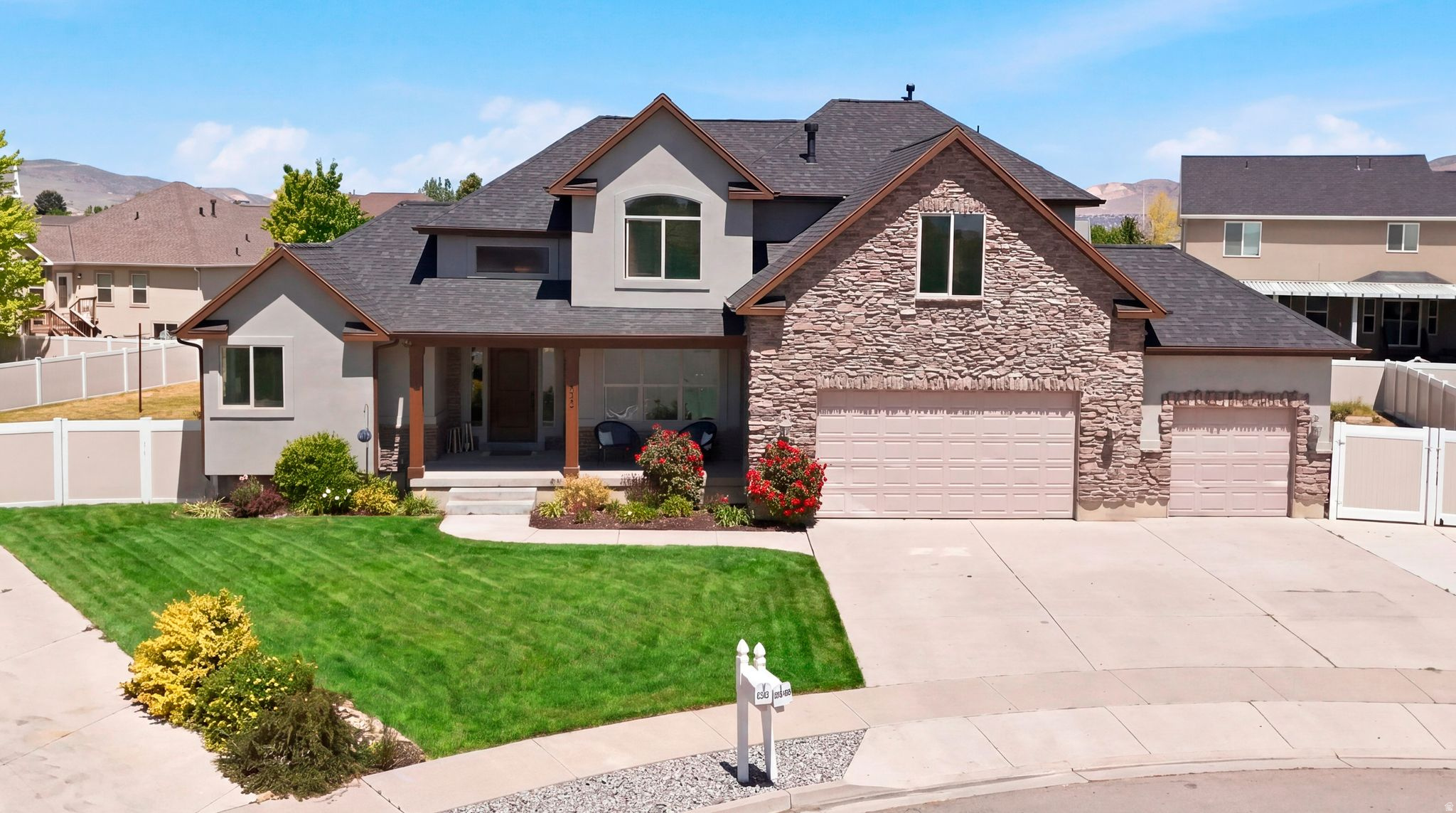 Check out the virtual tour! Tucked away in a coveted Lehi cul-de-sac, this beautifully refreshed home offers the perfect blend of space, comfort, and lifestyle on a .33 acre fully fenced lot. With multiple gathering spaces, and thoughtful updates throughout, this home is designed for both everyday living and entertaining.  Fresh new paint inside and out, updated flooring and carpet, stunning quartz countertops, new roof & new furnace in basement both installed this year, 2026. You'll love the spacious main floor that features a luxurious primary suite, along with a welcoming family room centered around a cozy fireplace and an additional living room filled with natural light. Upstairs, you'll find four generously sized bedrooms and a full bathroom, creating the perfect setup for family, guests, or flexible work-from-home space. The fully finished basement offers a massive family room ideal for movie nights, game days, or entertaining, along with another finished room that the previous owners used as a bedroom. Downstairs also features a full bathroom, a large storage room, and an additional unfinished bedroom ready to customize to your needs.  Outside, the backyard is a dream with mature landscaping, two separate patio areas for relaxing or hosting, raised garden boxes, an in-ground trampoline, and plenty of room to play, unwind, or gather with friends and family. The fully fenced yard provides both privacy and functionality in one of Lehi's most desirable neighborhoods. Located just minutes from shopping, dining, downtown Lehi and conveniences in both American Fork and Saratoga Springs.