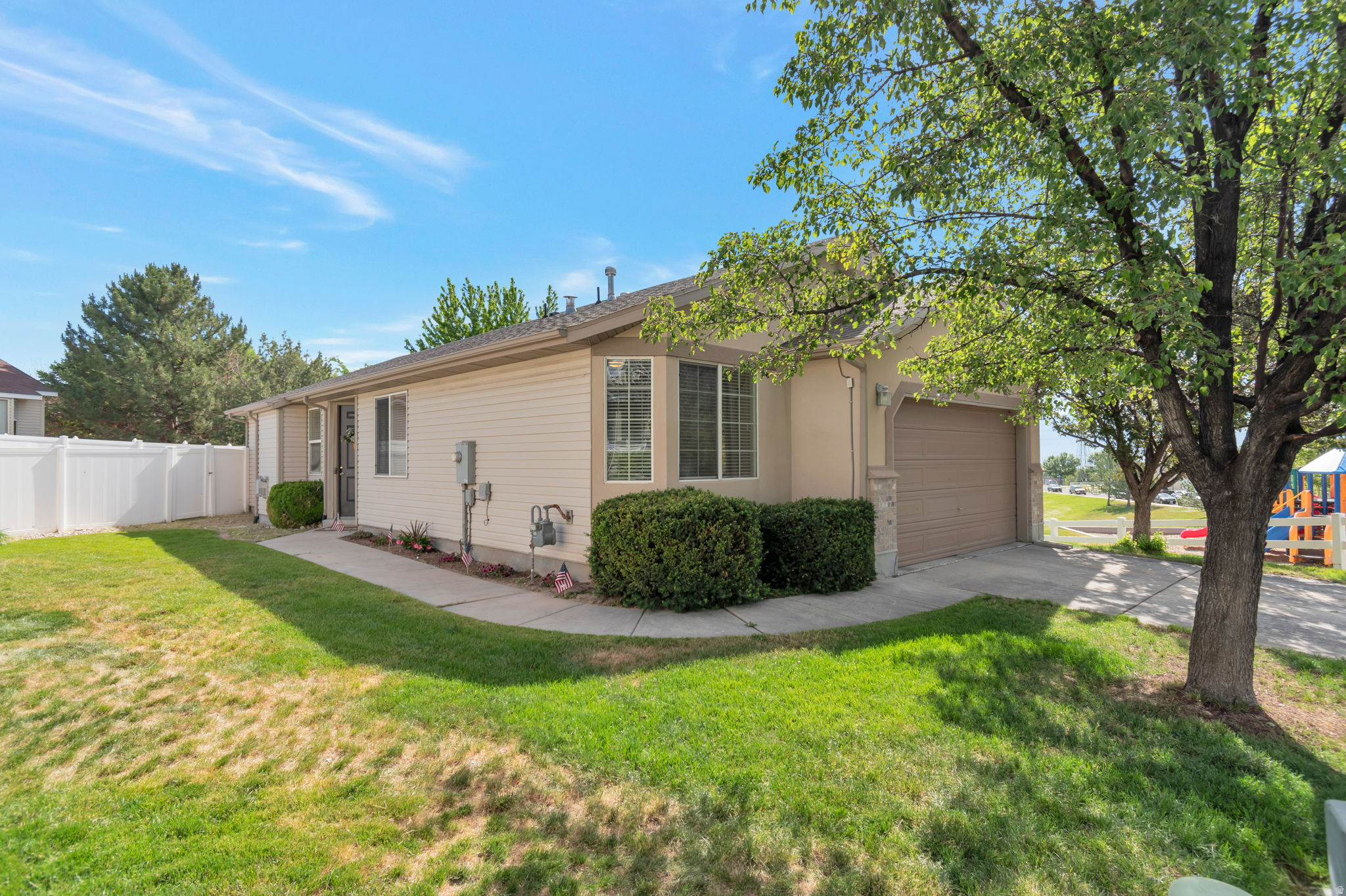 Beautifully maintained home with numerous recent updates, including new kitchen countertops, cabinets, drawers, sink, disposal, oven/range, and microwave, along with an updated primary shower.  Located in a quiet circle with a great neighborhood feel and lots of kids nearby, this home features a large secluded backyard, a spacious deck perfect for relaxing or entertaining, and a playground just steps from the front door. A wonderful home in a friendly, family-oriented neighborhood.