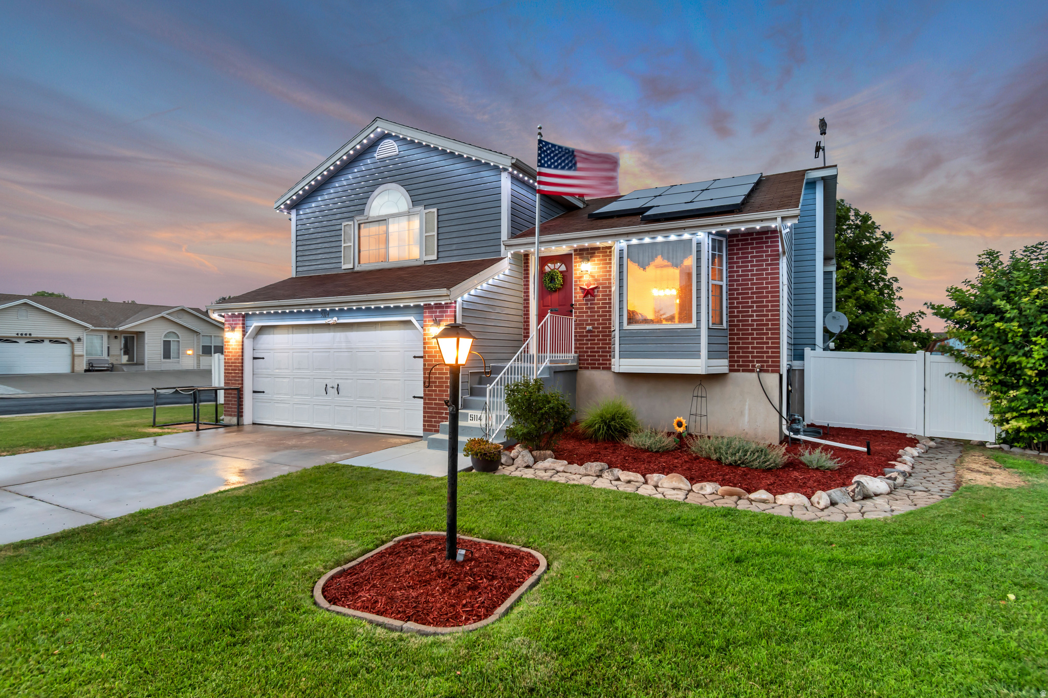 This beautifully maintained 4-bedroom, 2-bath home offers thoughtful updates and move-in-ready appeal. Fresh paint, updated lighting, and hardwood floors create a warm and inviting atmosphere, while the formal front room provides additional space for entertaining or relaxing. The kitchen features updated white cabinetry, stainless steel appliances, and solid-surface countertops. The generously sized primary suite includes a walk-in closet. Major updates include a roof installed in 2018, fully paid-off solar installed in 2019, a new furnace and air conditioner in 2020, and a tankless water heater installed in 2017. The seller reports impressively low monthly power bills of approximately $9$12. Outside, enjoy permanent year-round lighting, three storage sheds, and a variety of fruit trees and plants, including cherry, apple, peach, and blackberry.