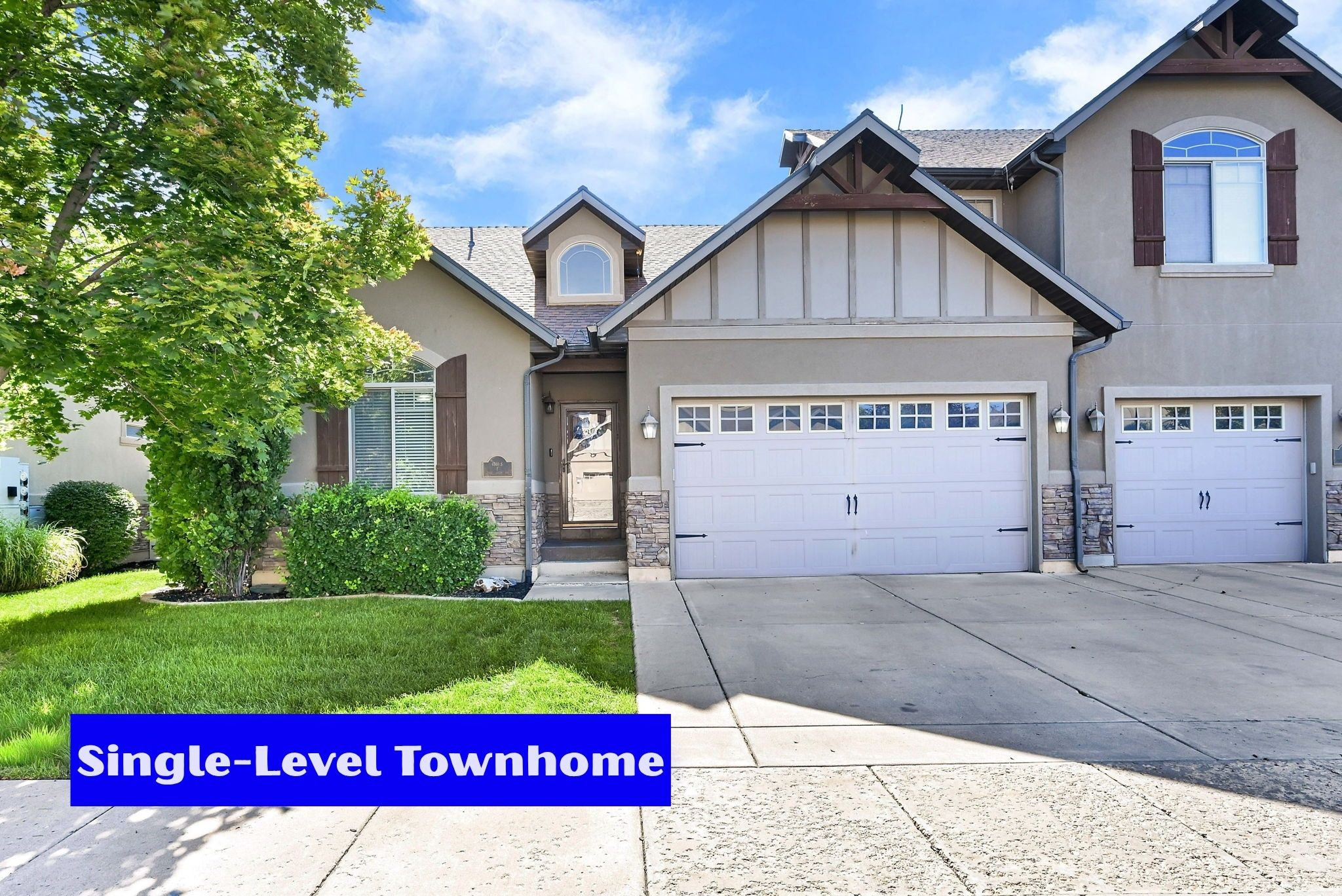 Welcome to this stunning 2-bedroom, 2-bathroom, end-unit townhome offering comfort, convenience, and resort-style living. With its desirable single-level floor plan and vaulted ceilings, this home feels open, bright, and spacious. This home features vaulted ceilings, an open floor plan, a private patio, and an attached 2-car garage-all on one level for easy living. The primary suite offers a spacious retreat with an ensuite bathroom, a large shower with dual shower heads, and a generous walk-in closet. Residents enjoy access to exceptional community amenities, including a sparkling pool, relaxing hot tub, fully equipped gym, and a clubhouse perfect for gatherings. Conveniently located near shopping, dining, and recreation, this home offers the perfect blend of comfort, convenience, and a low-maintenance lifestyle.