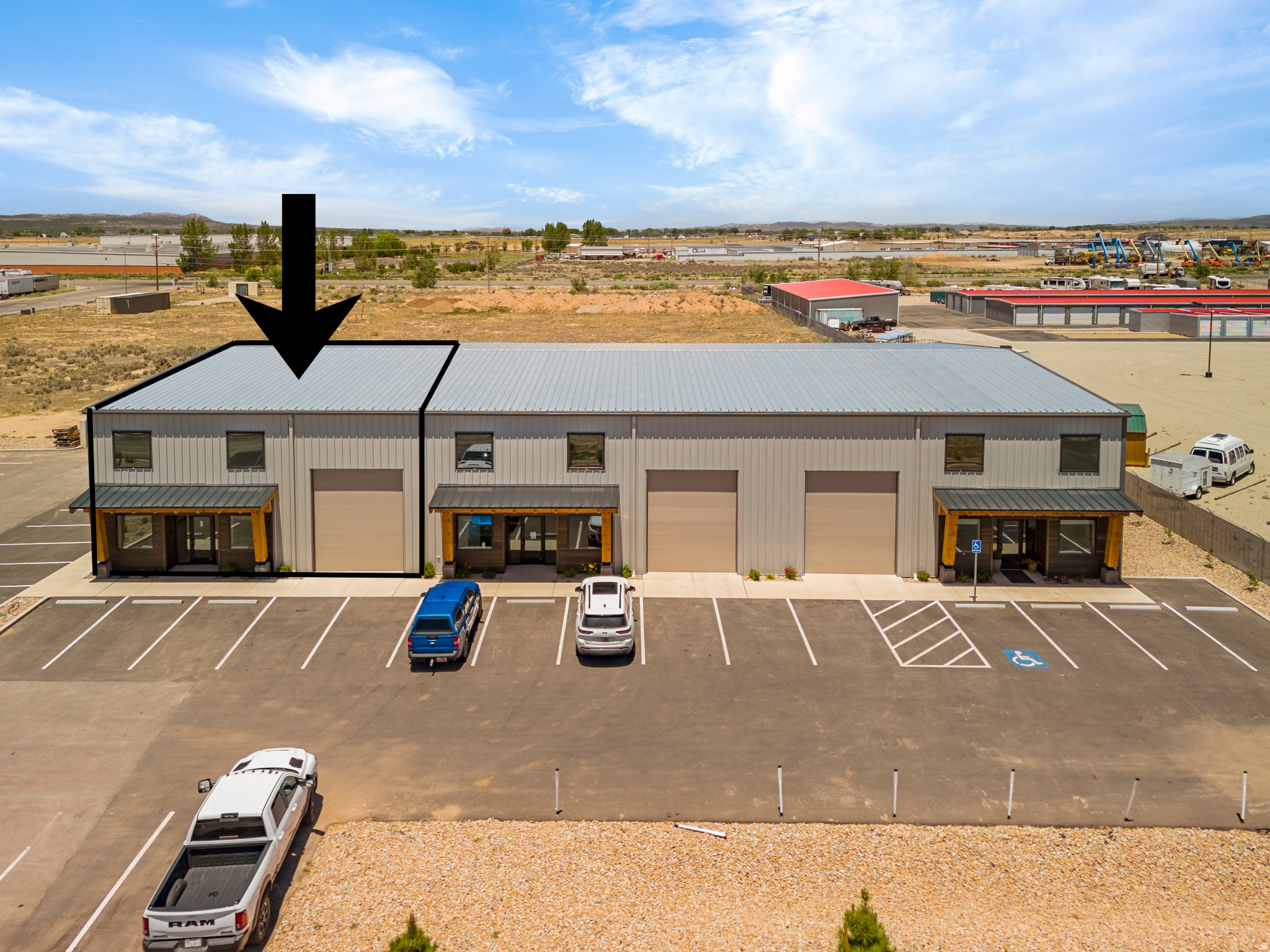 Hard to find office/warehouse space in a prime location. Currently planned for 3,641 sq ft of office space with high end finishes, including 2 bathrooms, kitchen, lots of cabinet space, front reception area, 6 +- large offices/conference rooms. In addition to office space, there is 1539 sq ft of warehouse space with a bay door for storage. Tenants have the flexibility to make the space their own. Space comes with multiple parking stalls and access off HWY 56 to the subdivision. current and future businesses include, D-bats indoor batting facility, pioneer flooring warehouse, drive-thru food establishment, shop and storage spaces, sports and recreation based businesses, etc. Rent is a modified gross. Landlord covers water, sewer, garbage and exterior landscape/parking