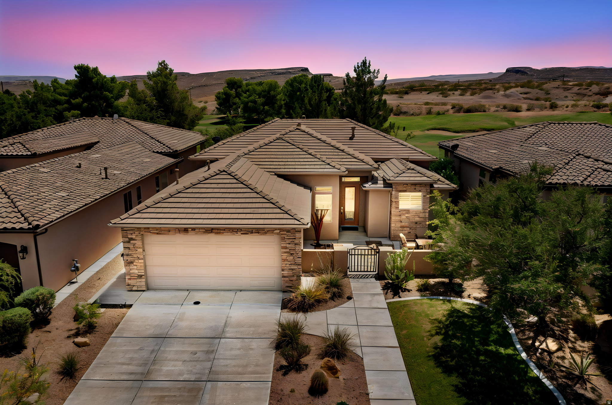 Enjoy the best of Sunbrook in this like-new golf course residence, where luxury, tranquility, and convenience come together in perfect harmony. Nestled on a quiet street with lush greenery across the way, this beautifully maintained home offers an exceptional lifestyle just 8 minutes from Interstate 15, 9 minutes from vibrant downtown St. George, and only 5 minutes from grocery stores, restaurants, shopping, medical facilities, and everyday conveniences. Designed to embrace its picturesque golf course setting, the home features soaring ceilings and expansive windows that flood the interior with natural light while framing serene fairway views. Offering three spacious bedrooms and two bathrooms, the thoughtfully designed floor plan combines elegance, comfort, and effortless single-level living. Step outside to your own private retreat. The oasis-like backyard overlooking the golf course provides a peaceful setting for morning coffee, evening sunsets, or entertaining friends, while the inviting courtyard creates an additional outdoor living space perfect for relaxing year-round. Whether you are searching for a full-time residence or a lock-and-leave second home, this exceptional property delivers the perfect combination of location, lifestyle, and quality. Close to everything, yet far from the ordinary, this is Sunbrook living at its finest.