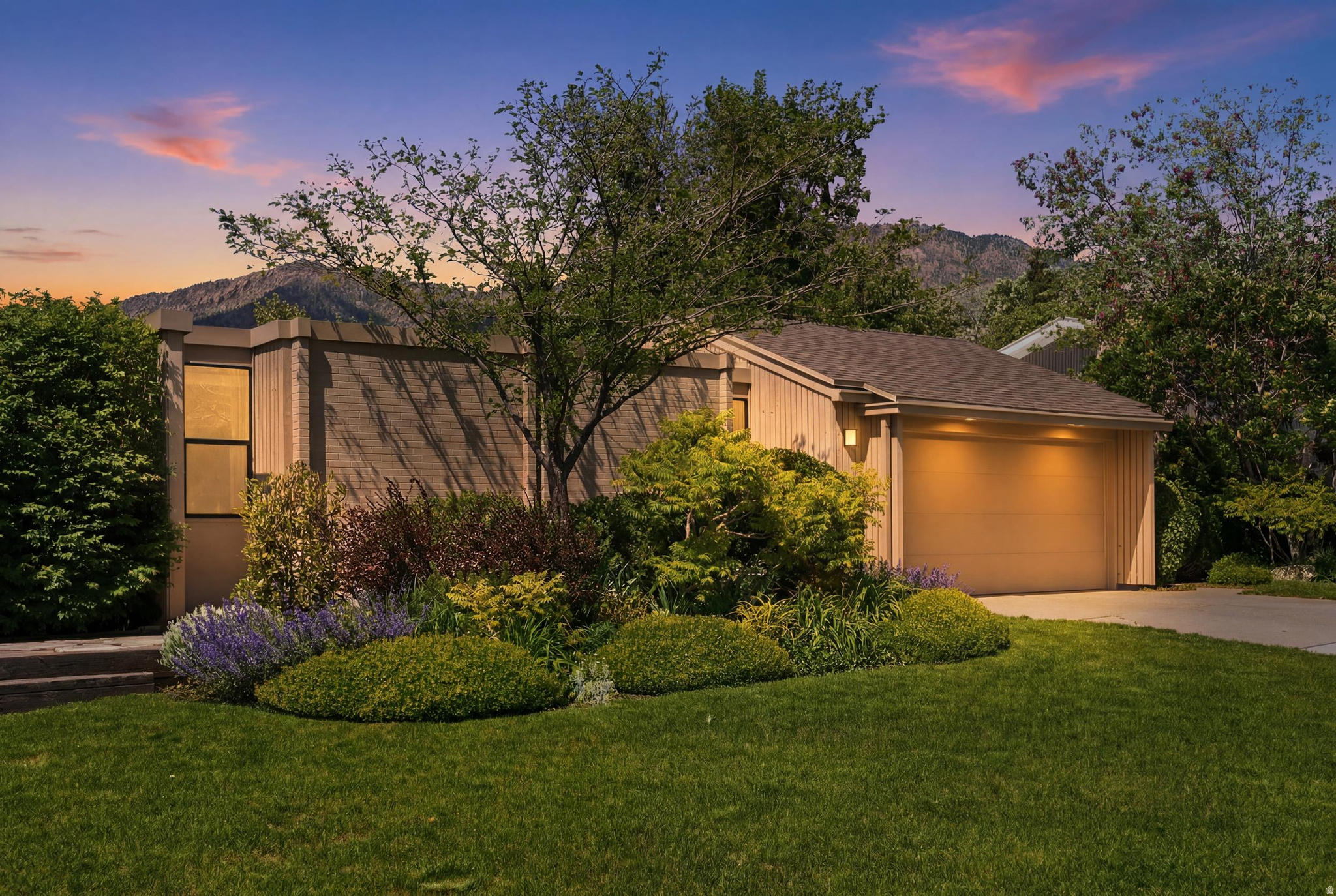 Multiple Offers Received.  Highest and Best due Thursday June 4th by 8:00 pm. Response deadline noon June 5th. Designed by renowned Utah modernist architect Ron Molen, this architecturally significant residence is a rare opportunity to own an authentic piece of Utah mid-century modern history. Remarkably preserved with no major structural alterations, the home still showcases many of Molen's original design elements including a sunken conversation pit, cedar plank slat walls, rich mahogany beams and trim, exposed aggregate concrete flooring,  and a signature indoor-outdoor flow that defines his work. Owners enjoy a secluded primary suite on the east wing of home. The additional bedrooms are clustered together on the west side of home, making an ideal flow to both enjoy privacy and security.  A private entry courtyard creates a dramatic architectural arrival, while expansive living spaces open seamlessly to a lush, secluded backyard designed for both quiet retreat and entertaining. The home's original character remains beautifully intact, being meticulously maintained by local mid century designer, David Stewart. This timeless modern design, encouraging both warmth and simplicity is increasingly difficult to find.  Four sliding glass doors are currently being replaced in June 2026. Single Owner Home.
