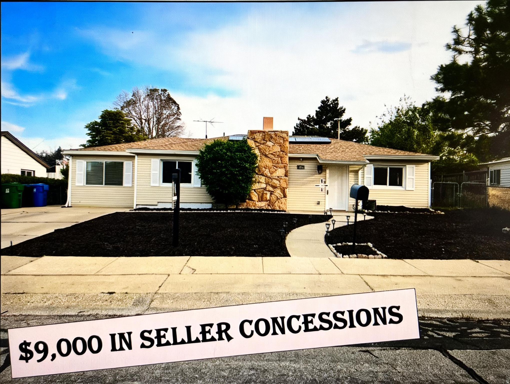 Highly Motivated Seller offering $9,000 in seller concessions! Welcome to this beautifully remodeled 3-bedroom, 2-bathroom single-family home that blends modern updates with comfortable living. The bright, open kitchen features white cabinetry, contemporary hardware, stainless steel appliances, updated countertops, and a stylish mosaic tile backsplash, creating a clean and inviting space for everyday living and entertaining.  Throughout the home, you'll find updated flooring, neutral paint colors, and remodeled bathrooms with modern finishes that provide a fresh, move-in-ready feel. The spacious living area showcases a charming brick fireplace and abundant natural light, while the versatile bonus room offers endless possibilities for a home office, hobby room, media room, or additional living space.  Outside, the attractive curb appeal includes low-maintenance landscaping, decorative rock borders, and a welcoming walkway that leads to the front entrance. The property also features owned solar panels that will transfer with the home, providing energy efficiency and long-term utility without the expense of a lease or loan.  This thoughtfully updated home offers a wonderful combination of style, functionality, comfort, and value. Schedule your private showing today and experience everything this Kearns property has to offer!