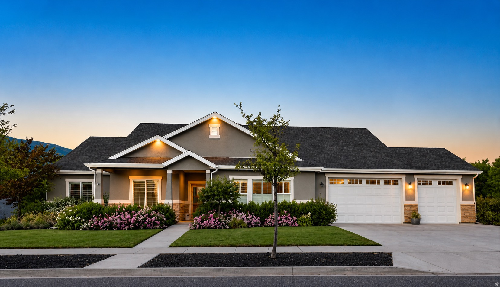 Welcome to a truly one-of-a-kind luxury rambler where thoughtful design, exceptional craftsmanship, and versatile living come together. Offering approximately 3,800square feet of beautifully finished, all-above-grade living space, this meticulously maintained home features 4 bedrooms, 3 bathrooms, and an incredible bonus flex space that opens the door to endless possibilities. Inside, you'll find soaring 9-foot ceilings, custom built-ins and detailed woodwork, oversized baseboards, designer tile, premium carpet, and high-end finishes throughout. The chef's kitchen is equipped with top-of-the-line appliances, including an induction cooktop, double ovens with steam functionality, and abundant workspace for entertaining or everyday living. Comfort is unmatched with efficient radiant floor heating complemented by a secondary forced-air system, creating year-round comfort in every season. One of the home's most unique features is the approximately 1,000-square-foot flex room located just off the mudroom with its own private entrance through the garage. Complete with a mini-split HVAC system, full bathroom, and two stunning glass garage doors that open directly to the expansive covered patio, this remarkable space is ideal for a home business, professional office, gym, studio, guest suite, multigenerational living, homeschool area, recreation room, or the ultimate entertaining space. The outdoor living is just as impressive. The fully landscaped backyard offers mature trees, beautiful landscaping, an oversized covered patio, and seamless indoor-outdoor living. Decorative glass garage doors create a resort-style atmosphere unlike anything else on the market. Additional features include RV parking, a large storage shed, deep 3-car garage, and exceptional curb appeal. Designed with accessibility in mind, the home's single-level layout provides comfortable, convenient living without sacrificing luxury or style. This is far more than just another home-it's a property that offers flexibility, quality, and lifestyle in one exceptional package All info to be verified by buyer.