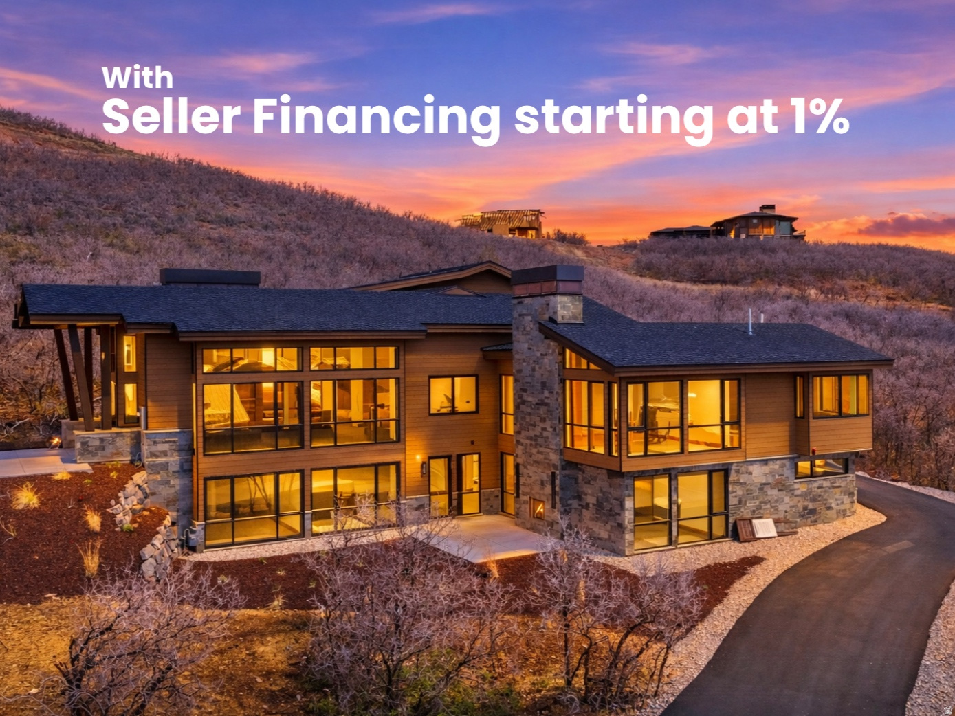 Available with seller financing starting at 1%. Call agent for details. Host friends and family at a dinner table that looks out of floor to ceiling glass at the iconic resort views of Deer Valley from this brand new Golden Eagle home. Perched on a spacious 0.57 lot, this majestic build sits on the hill bringing in natural light and the surrounding mountain beauty inside this stunning modern mountain home. Newly completed, this home has been crafted with an emphasis on warm tones, sleek transitions, natural materials, and an abundance of glass that seamlessly blends indoor and outdoor living.  Bask in sweeping Deer Valley views from a grand living room on the main level that features soaring ceilings and glass walls thoughtfully designed to capture the surrounding beauty. The home boasts four luxury bedrooms, each with en suite bathrooms offering comfort, privacy, and breathtaking vistas. The Main level primary combines a spacious bedroom with a floor-to ceiling iron wrapped fireplace, walk-in closet, and luxury bathroom with stunning blue marble, a free standing soaking tub, and gorgeous Jordanelle views. A state of the art kitchen includes top of the line luxury appliances and Taj Mahal waterfall slab counter tops. Oversized pantry with a built in wine fridge, and laundry room complete the ease of convenient living all on your main level.   The lower floor features two large bedrooms and a secondary living room with floor to ceiling glass and a walk-out patio with and outdoor fireplace. The top level offers a flexible private space with a fourth bedroom, and additional large storage room. Multiple walkout patios extend the living space to the beautiful outdoors, perfect for entertaining or simply enjoying the serenity of the alpine landscape. Whether it's sunrise coffee on the upper terrace, or sunset gatherings around the fireplace on the expansive lower patio, this home invites you to immerse yourself in the natural beauty of mountain living from every angle.