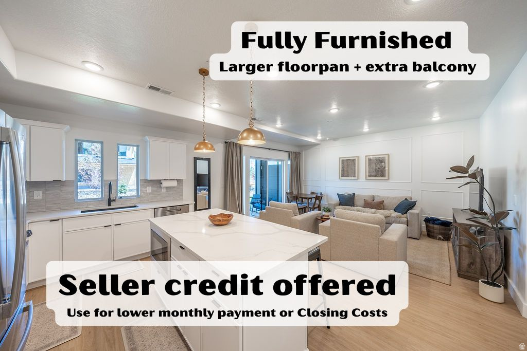 Seller offering a credit toward buyer closing costs, financing costs, or an interest rate buydown. Fully furnished larger floorplan with an additional balcony and move-in-ready convenience. (smaller adjacent unit just sold, this is the last furnished option!) Bright open main living area w/upgraded lighting and custom molding. Smart locks, smart thermostat & fiber internet & bidets.  Huge primary suite. Perfect location for outdoors enthusiasts. Minutes from Snowbasin, Pineview Reservoir, Powder Mountain, Nordic Valley, and Causey Reservoir with year round recreation. Ideal for investors as a ready to go rental, buyers wanting a low maintenance getaway or a first time homebuyer w /high end taste on a budget.  Property has solid STR history. Contact agent for details.