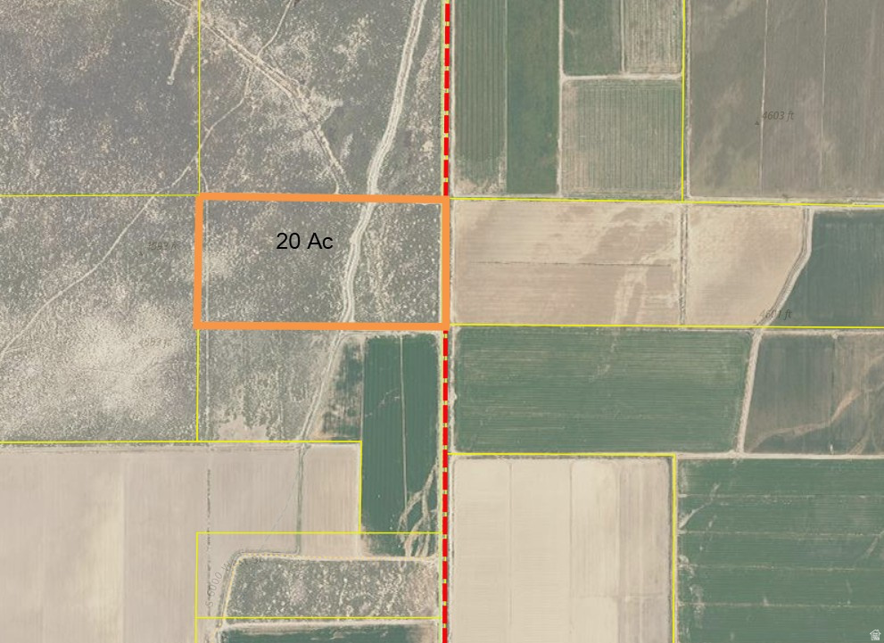 20 acres on the NW outskirts of Hinckley. East line borders the Hinckley City Limits (shown in red on the outline). Located in Range 8 that allows for new water appropriation from the Div. of Water Rights. Great get-away, grazing area, or even a homesite/building site if county building requirements can be met. To Access: From Main Street in Hinckley, head north to 1750 North, turn west, go one mile (past the cemetery), turn south, go 1/4 mile to the NE corner of the property.