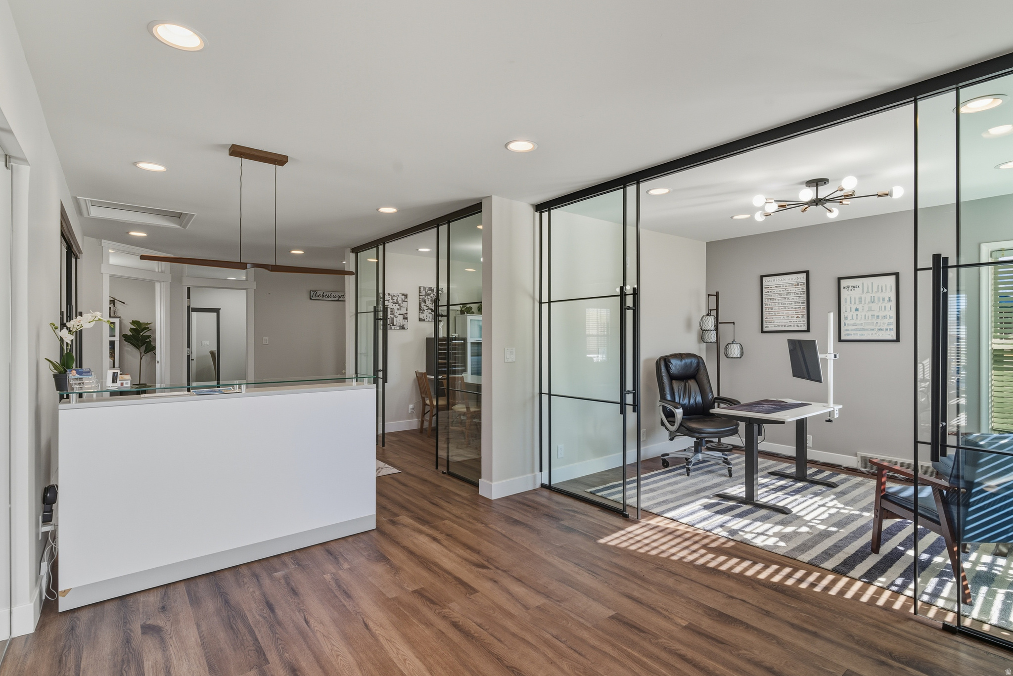 COMPLETE REMODEL! PRIME Commercial Office Space with 6+ offices for Sale or Lease.  20K Daily Traffic County.  2 access points on/off 500 South. New, all glass double-sided opening doors for executive offices. Own your very own office space on 500 S in Bountiful! Location, location, location! Positioned on bustling 500 South in Bountiful this charming and fully remodeled, self-contained commercial building is an exceptional opportunity for businesses seeking visibility and functionality. With one of the highest traffic counts in the area, this property is ideal for a professional office, creative space, or boutique business.