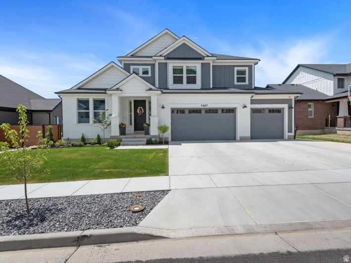 Experience breathtaking panoramic valley views in this stunning Montclair Traditional located in one of Kaysville's most sought-after communities. Whether relaxing on the expanded covered deck, entertaining on the patio, or enjoying the view from inside the home, the scenery creates an unforgettable backdrop for everyday living.  Inside, luxury and functionality come together with designer maple cabinetry, quartz countertops, and premium stainless steel Caf gas appliances with double ovens. Elegant finishes include laminate hardwood flooring, tile, carpet, matte black hardware, two-tone paint, textured walls, and abundant can lighting throughout. The thoughtfully designed floor plan features a spacious upstairs loft, a cozy gas-log fireplace in the great room, and a beautifully appointed kitchen with a farmhouse sink, pendant lighting, full-height tile backsplash, and a large island perfect for gathering. The owner's suite offers a spa-like retreat with a Tori soaking tub, a shower bench, and USB outlets for modern convenience. Additional highlights include a fully finished 9-foot walk-out basement, pantry access from the expanded 3-car garage, generous storage space, shiplap and wainscoting accents, a floodlight package, Christmas light outlets, and a dramatic 3-panel sliding glass door that fills the home with natural light while showcasing the incredible views. This beautifully upgraded home combines luxury living with unforgettable scenery. Buyer is advised to obtain an independent measurement. Buyer and Buyer's agent to verify all information.