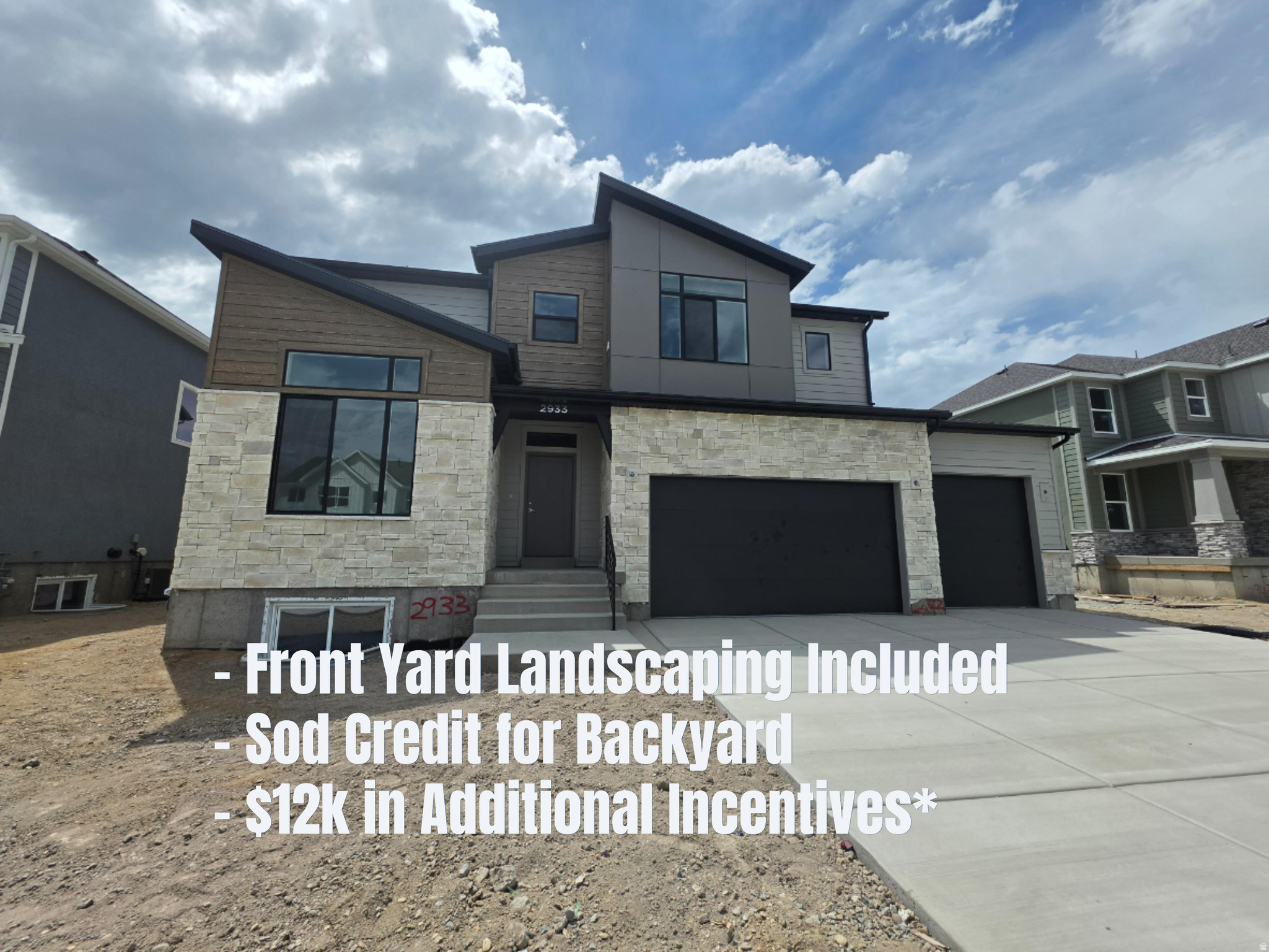 This modern 2 story is move in ready and has features you are sure to love. This home is designed for comfortable living and entertaining with 4 large bedrooms on the 2nd floor including a primary suite with vaulted ceilings and a 2nd large living room. Main level features include a front room/office, a gas fireplace, and a beautifully upgraded kitchen with a pantry that is larger than some bedrooms!! If storage is something you are looking for you will find closet space throughout, walk in closets, an unfinished basement, and a double deep 4 car garage. Still need more reasons to come and look? Front yard landscaping and fencing is included, along with a sod credit for the backyard, incentives available with builders preferred lender. Come see this beautiful home and the community which has walking trails, parks, pickleball (coming soon) and more.