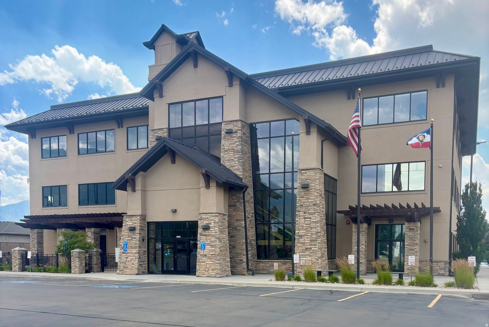 Close to the I-15 and the exclusive Utah City, this 2,700 sqft office space represents a rare opportunity to own a suite in the Vineyard Gateway Professional Center. With recent updates, the interior features new flooring, paint and a kitchen area. This space is made to accommodate many employees with a large executive suite, a bullpen with 3 workstations, and 7 personal offices.  Along with the handsome conference room, near the back is a second break room that could be converted into more offices. All needs for a productive workflow have been met with the spacious receptionist area and the gorgeous kitchen. Your clients will be impressed with the stunning view of the mountains outside and the classy view of every square inch inside. Or due to its location, this could present an excellent opportunity as a rental. This office is practically begging to be yours with its close proximity to good food, clients, and a booming area. Schedule a showing today before your competition does. Square footage figures are provided as a courtesy estimate only and were obtained from the county.  Buyer is advised to obtain an independent measurement.