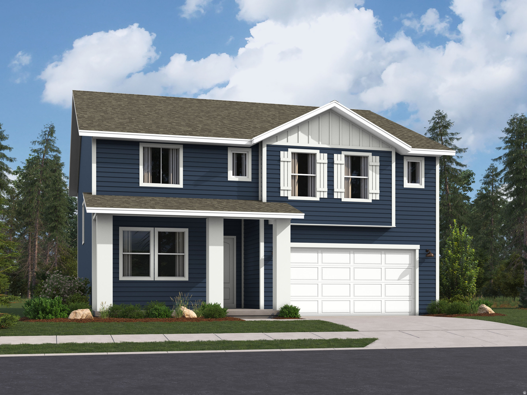 Parkway Fields - 4081- Redwood. Offering up to $20,000 towards closing cost or ask about our rate buydowns when financing through our preferred lender! Estimated completion in September. This home offers 5 bedrooms, 3 bathrooms, a tandem 2 car garage with space for 3 cars, and a full, unfinished basement. The first floor offers a large family room, mudroom, bedroom, full bathroom, dining area, and a kitchen that boasts gray craftsman style cabinets with white quartz countertops and stainless steel appliances, including the refrigerator! Upstairs you'll find 4 bedrooms, including the luxurious owner's suite with walk-in closet and a bathroom with dual vanities. Square footage figures are provided as a courtesy estimate only and were obtained from builder. Buyer is advised to obtain an independent measurement. Interior photos are of same style of home, but not the actual home. Rendering is for illustrative purposes only.