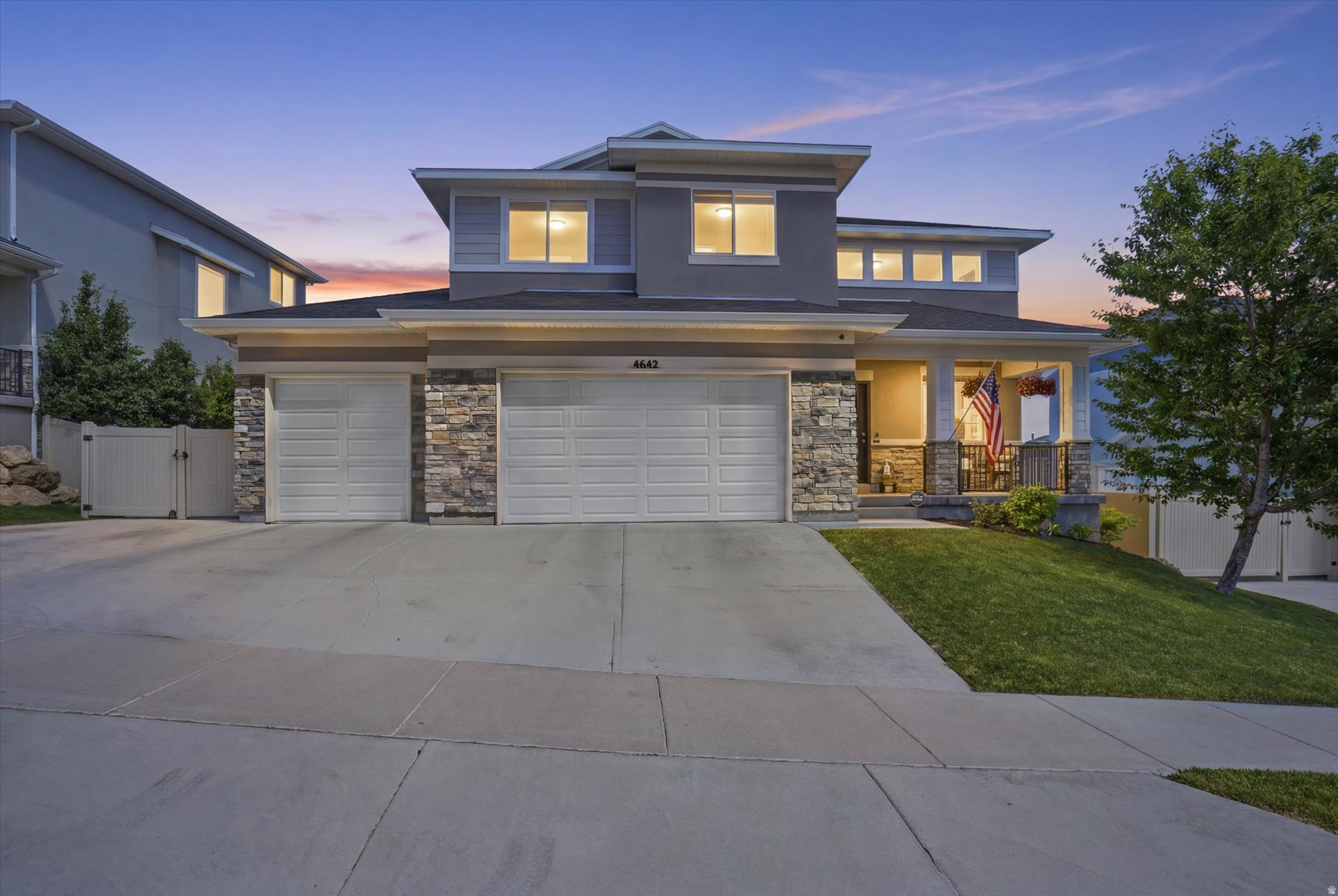 Seller contributing $5,000 towards carpet allowance! Gorgeous 5 bed, 3.5 bath home in highly desirable Herriman location! From the moment you arrive it's easy to note the ample parking space with the 3-car garage paired with an additional paved RV space. Inside you'll find a kitchen setup with quartz countertops, a large kitchen island with storage, and a deep walk-in pantry. The laundry room is conveniently co-located with the 4 large bedrooms on the second floor, each with its own spacious closet. The main bedroom boasts its own private bathroom with large soaking tub and separate standing shower. Waterproof flooring paired with 9 foot ceilings are throughout the main floor and the completely finished basement, which includes a large family room, full bath, and another bonus bedroom. A water softener, whole house air purification system, and cordless blinds enhance comfort and safety throughout the house. Relaxing in the backyard is easy with an extended vinyl deck complete with tall pergola, perfect for enjoying the gorgeous mountain views in every direction. The fully landscaped oasis is complete with mature trees, vinyl fencing, and a french drain system designed to reduce maintenance and stress. Permanent, customizable outdoor lighting is the cherry on top for this perfect house ready to be your next home! Square footage figures are provided as a courtesy estimate only. Buyer is advised to obtain an independent measurement.